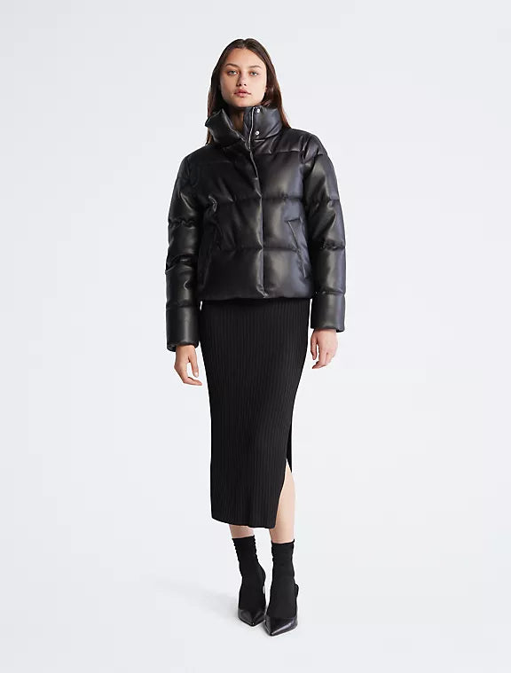 Faux Leather Puffer Jacket