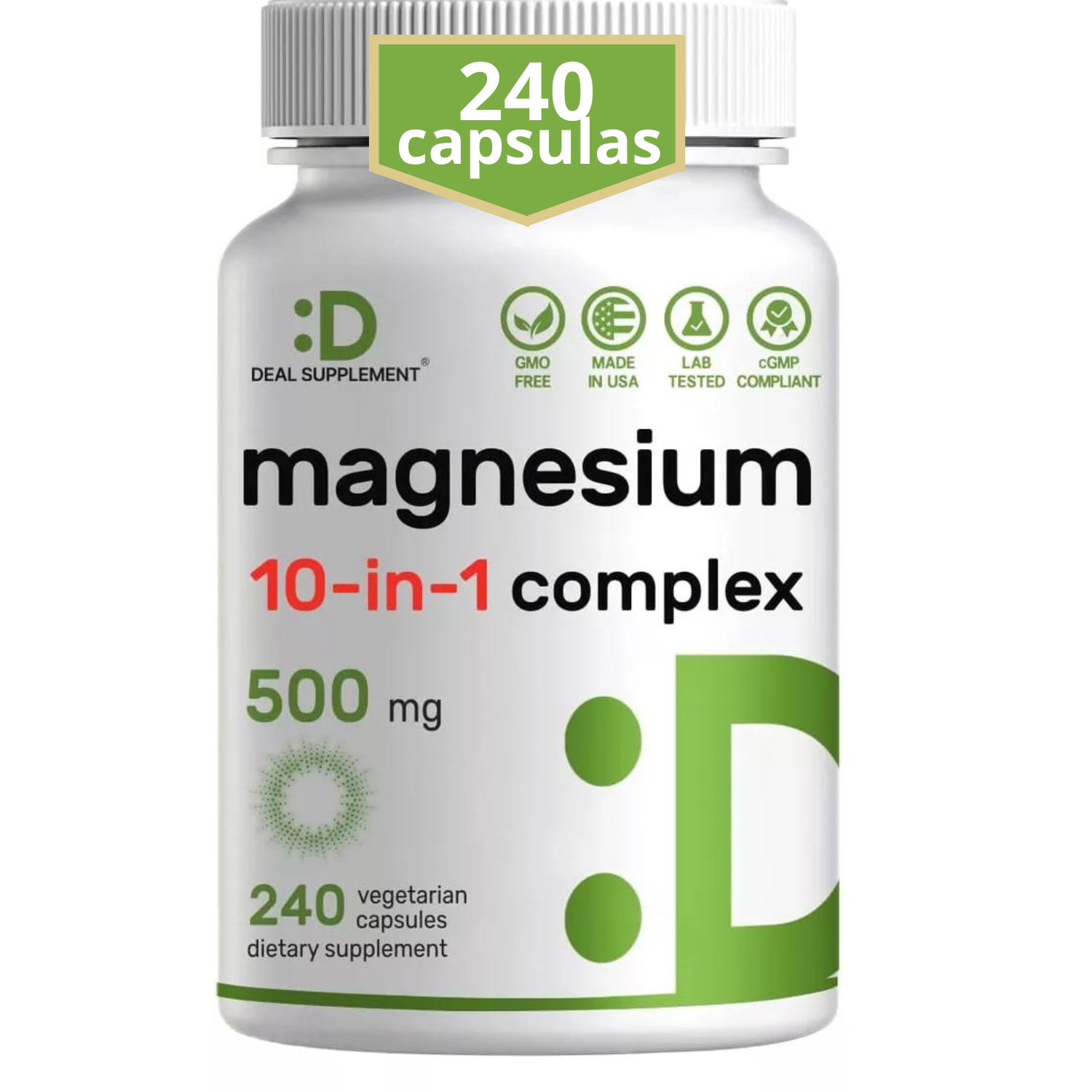 MAGNESIO COMPLEJO 10 EN 1 DEAL 500 MG 240 CAPSULAS SIN GMO