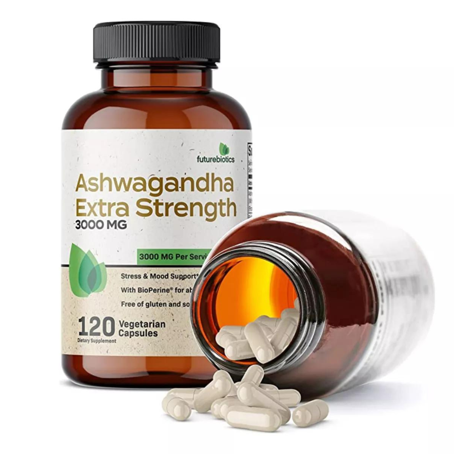 ASHWAGANDHA EXTRA FUERTE 3,000 MG + PIMIENTA NEGRA 5 MG 120 CASPULAS VEGANO FUTUREBIOTICS