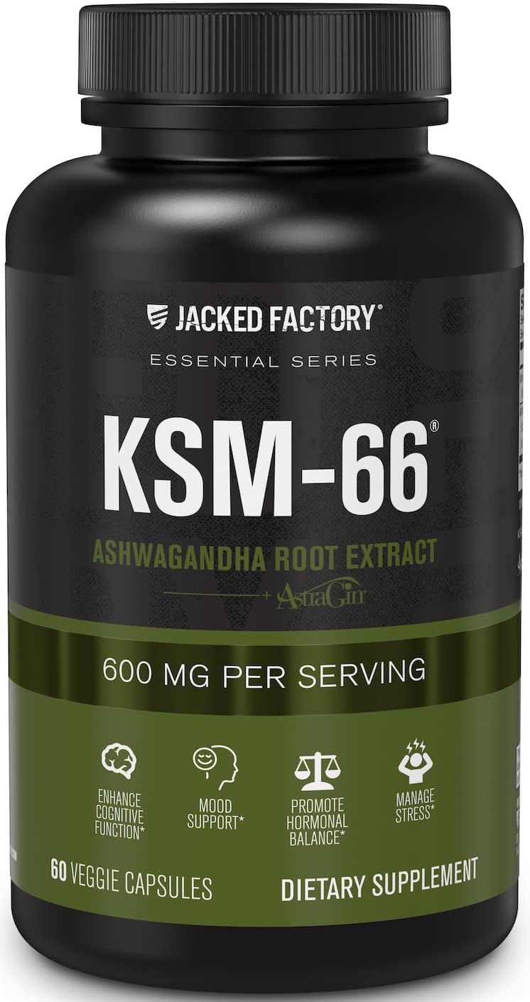 ASHWAGANDHA KSM-66 600 MG + ASTRAGINA (EXTRACTO DE ASTRAGALUS + EXTRACTO DE PANAX) 25 MG 60 CAPSULAS VEGANO JACKED FACTORY