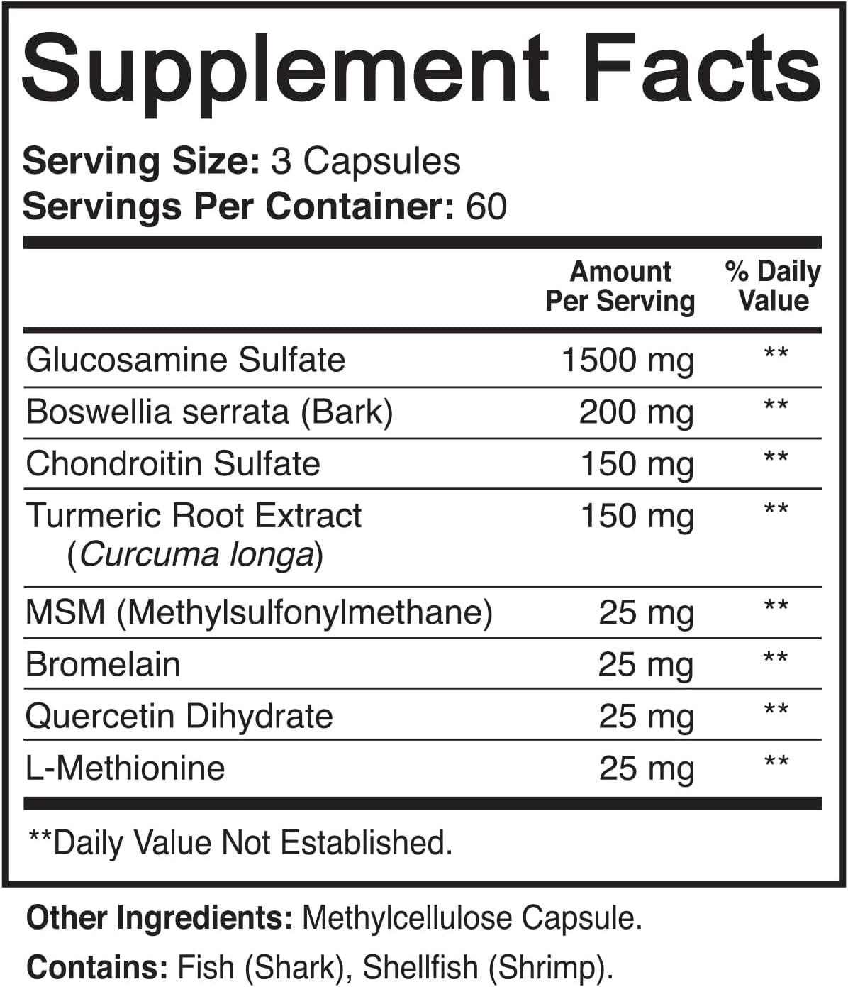 GLUCOSAMINA 1500 MG CON CONDROITINA 150 MG MSM 180 CAPSULAS VEGETALES SIN GMO NUTRIFLAIR