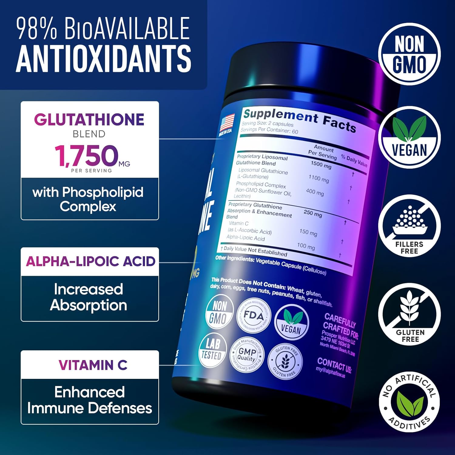 GLUTATION LIPOSOMAL 1750 MG ALPHA FLOW 120 CAPSULAS VEGANO NO GMO