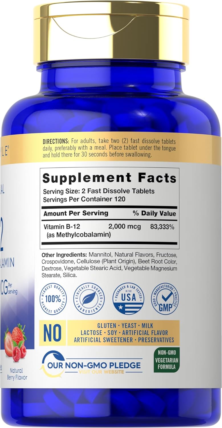 VITAMINA B12 2000 MCG CARLYLE 240 TABLETAS VEGANO NO GMO
