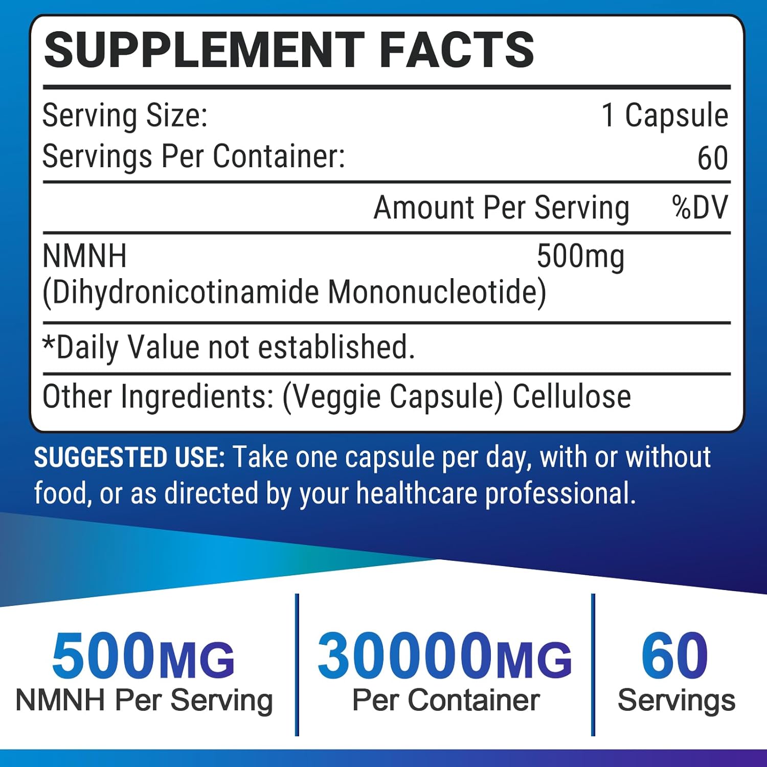 NMNH MONONUCLEÓTICO DE DIHIDRONICOTINAMIDA 500 MG 60 CÁPSULAS VEGETALES NO GMO GLUTEN FREE UCESSUYY
