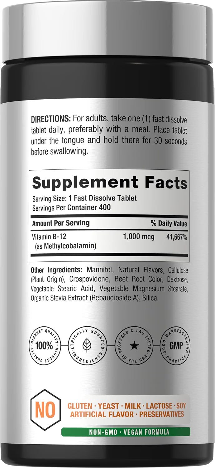 VITAMINA B12 HORBAACH 1,000 MCG 400 TABLETAS SUBLINGUALES