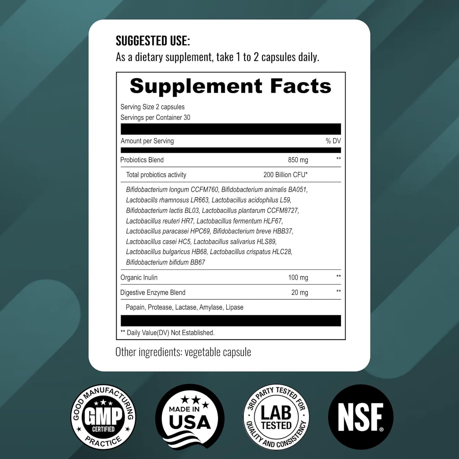 PROBIOTICOS 200 BILLONES CFU 15 CEPAS 60 CAPSULAS SIN GMO UPNOURISH