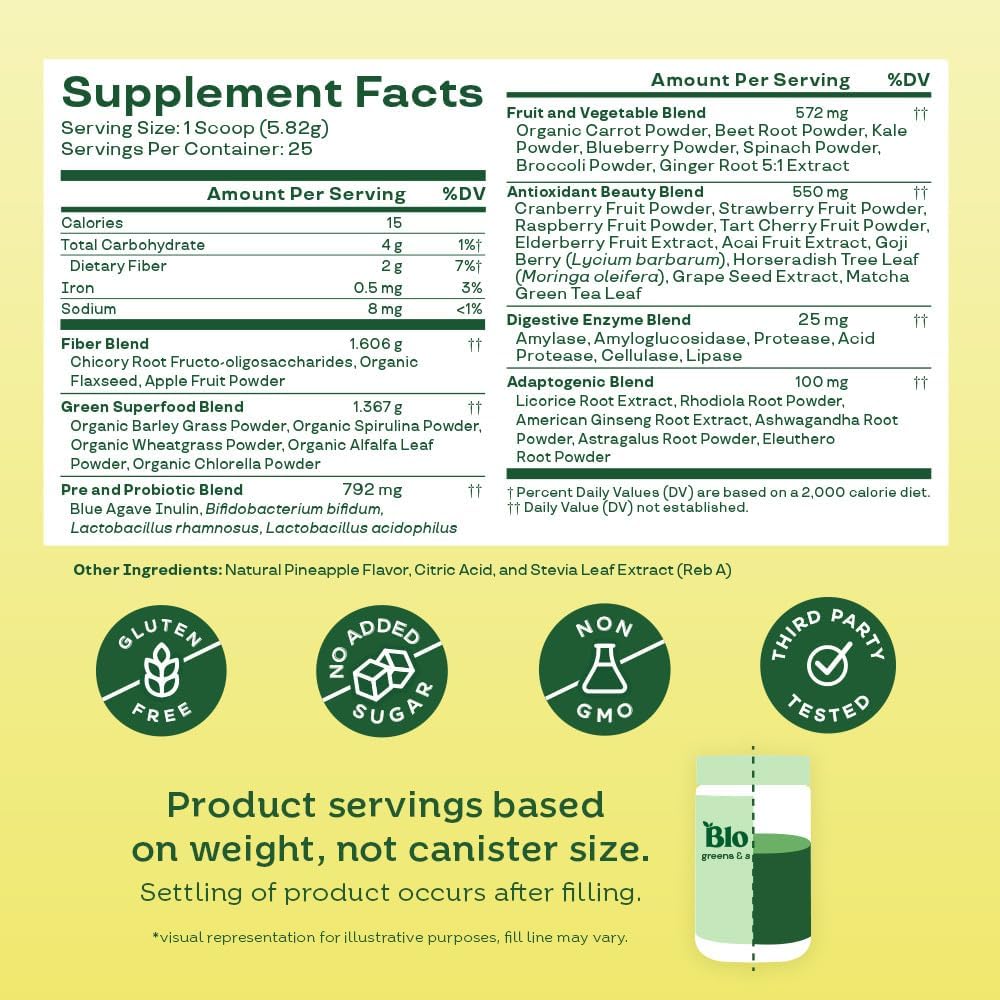 BLOOM GREENS & SUPER FOOD 3,621 MG 145GR POLVO SABOR PINEAPPLE
