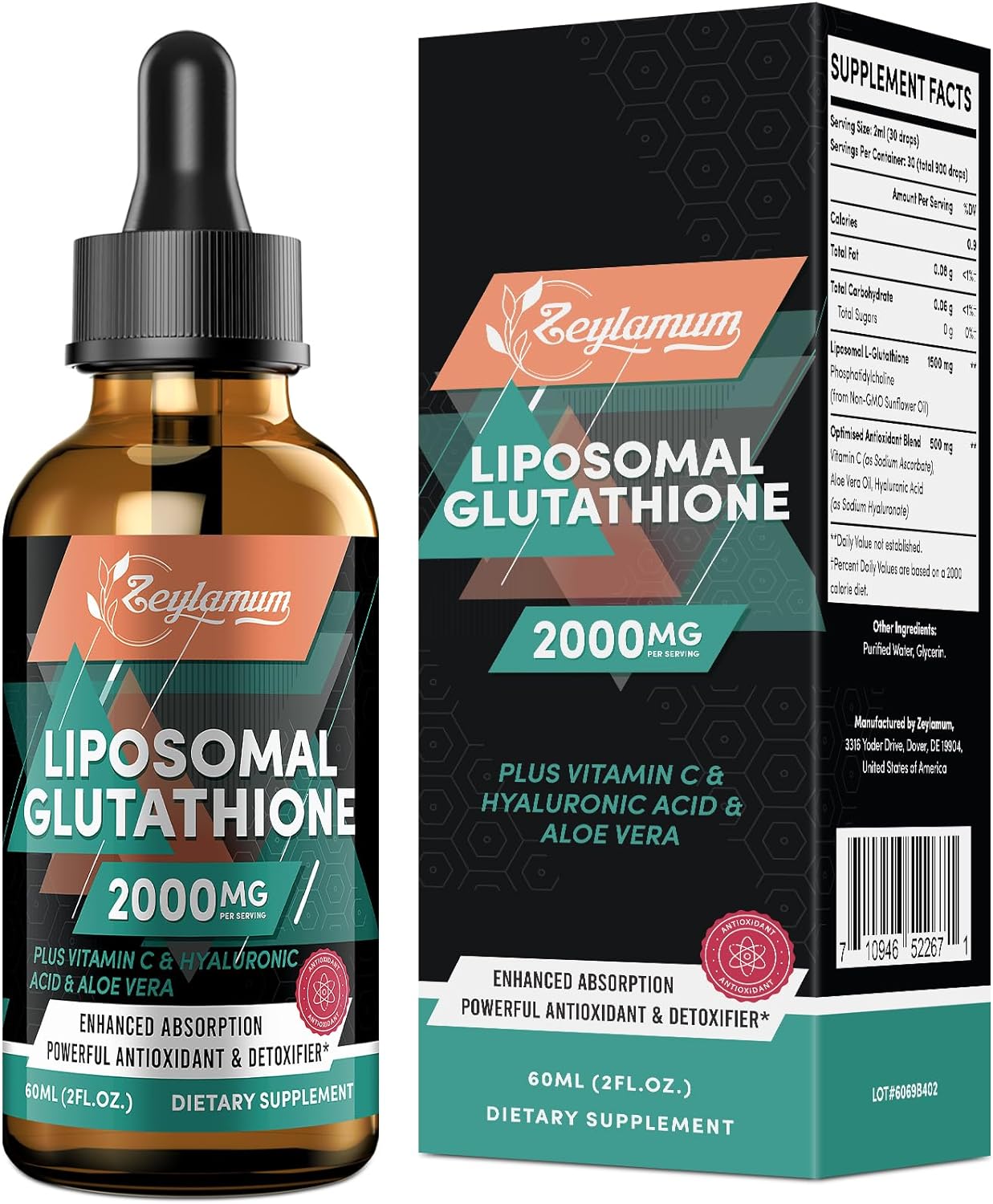 GLUTATION LIPOSOMAL 2000 MG 60 ML SIN GMO ZEYLAMUM GLUTATHIONE