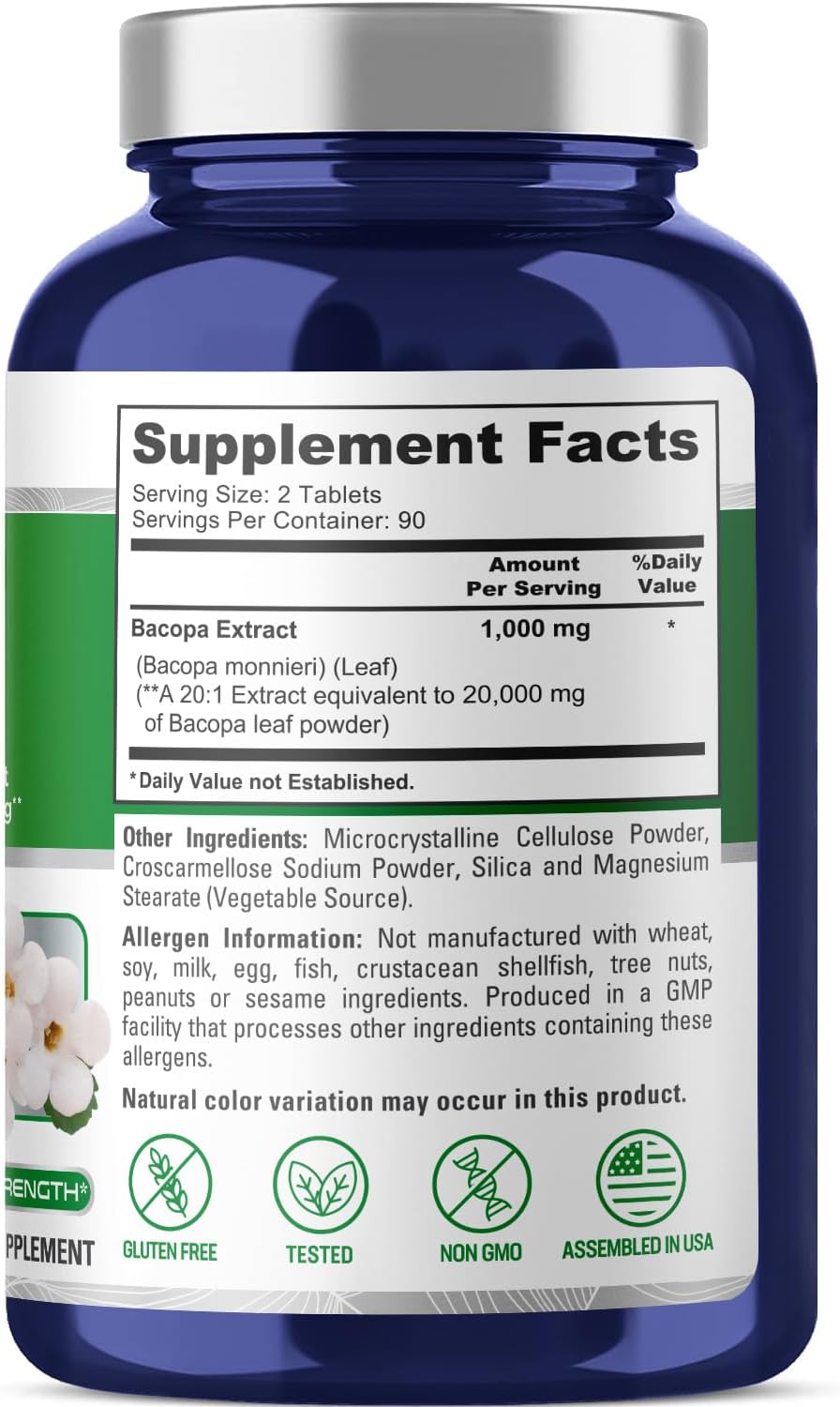 BACOPA MONNIERI NUSAPURE 20000 MG 180 TABLETAS SIN GMO