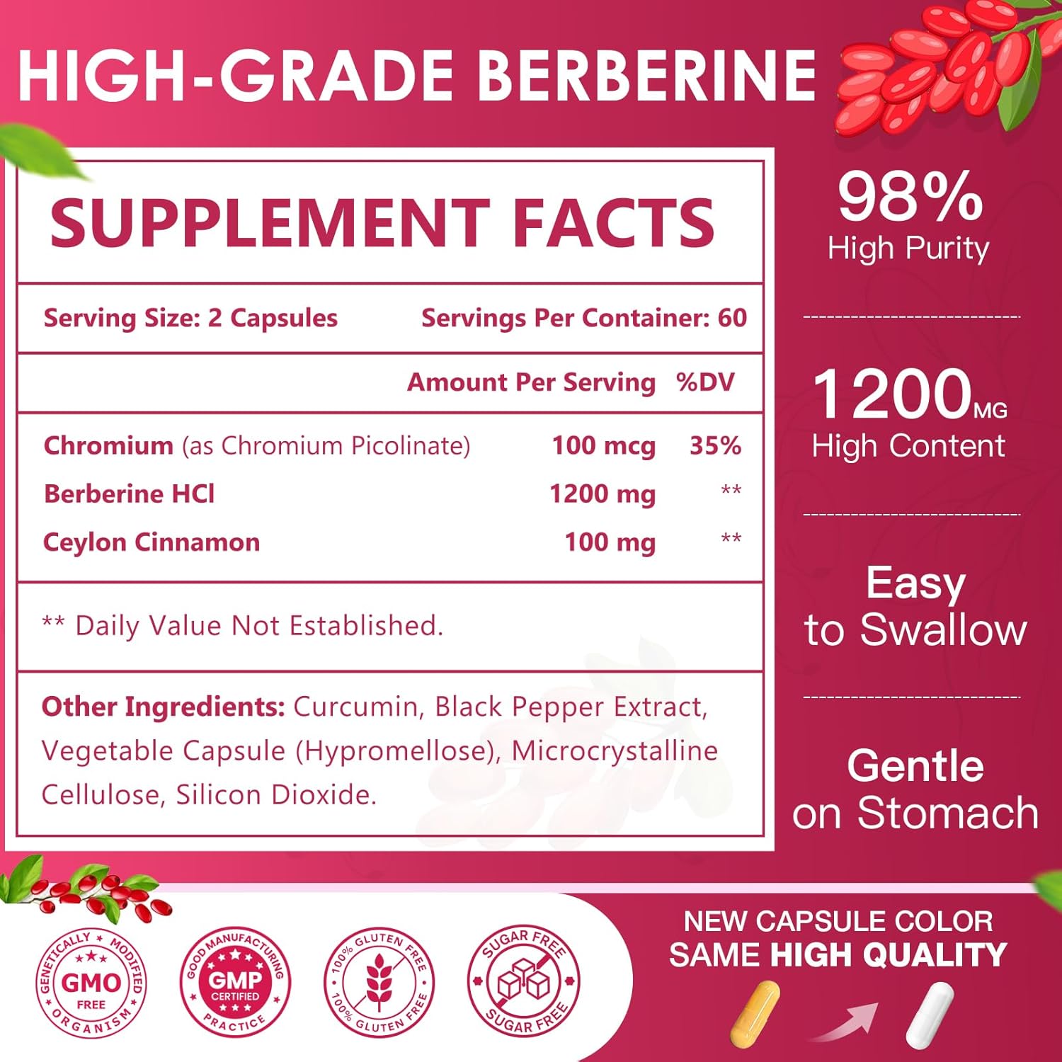 BERBERINA HCL 1200 MG NATURE TARGET 120 CAPSULAS NO GMO