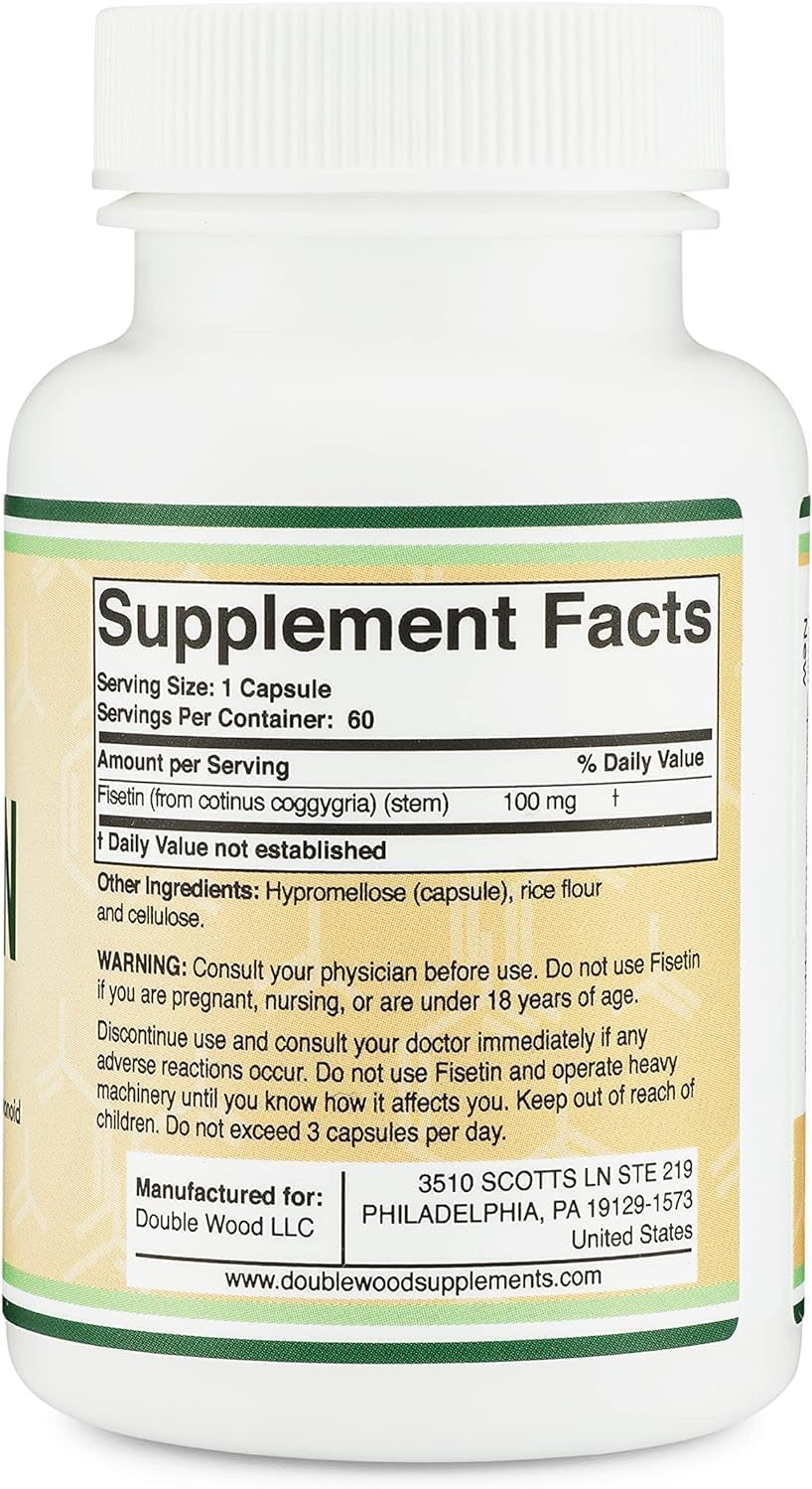FISETINA 100 MG FLAVONOIDES BIOACTIVOS DOUBLE WOOD 60 CAPSULAS VEGANO NO GMO