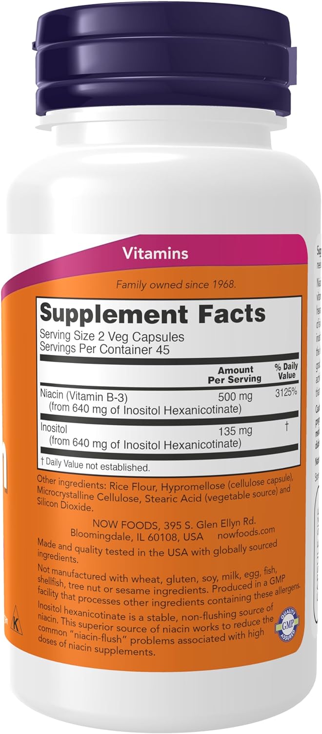 FLUSH FREE NIACINA 250 MG CON INOSITOL 135 MG NOW 90 CAPSULAS VEGETALES VEGANO