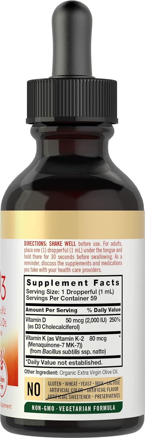 VITAMINA D3 K2 MK7 CARLYLE 118000 IU 59 ML SIN GMO VEGANO
