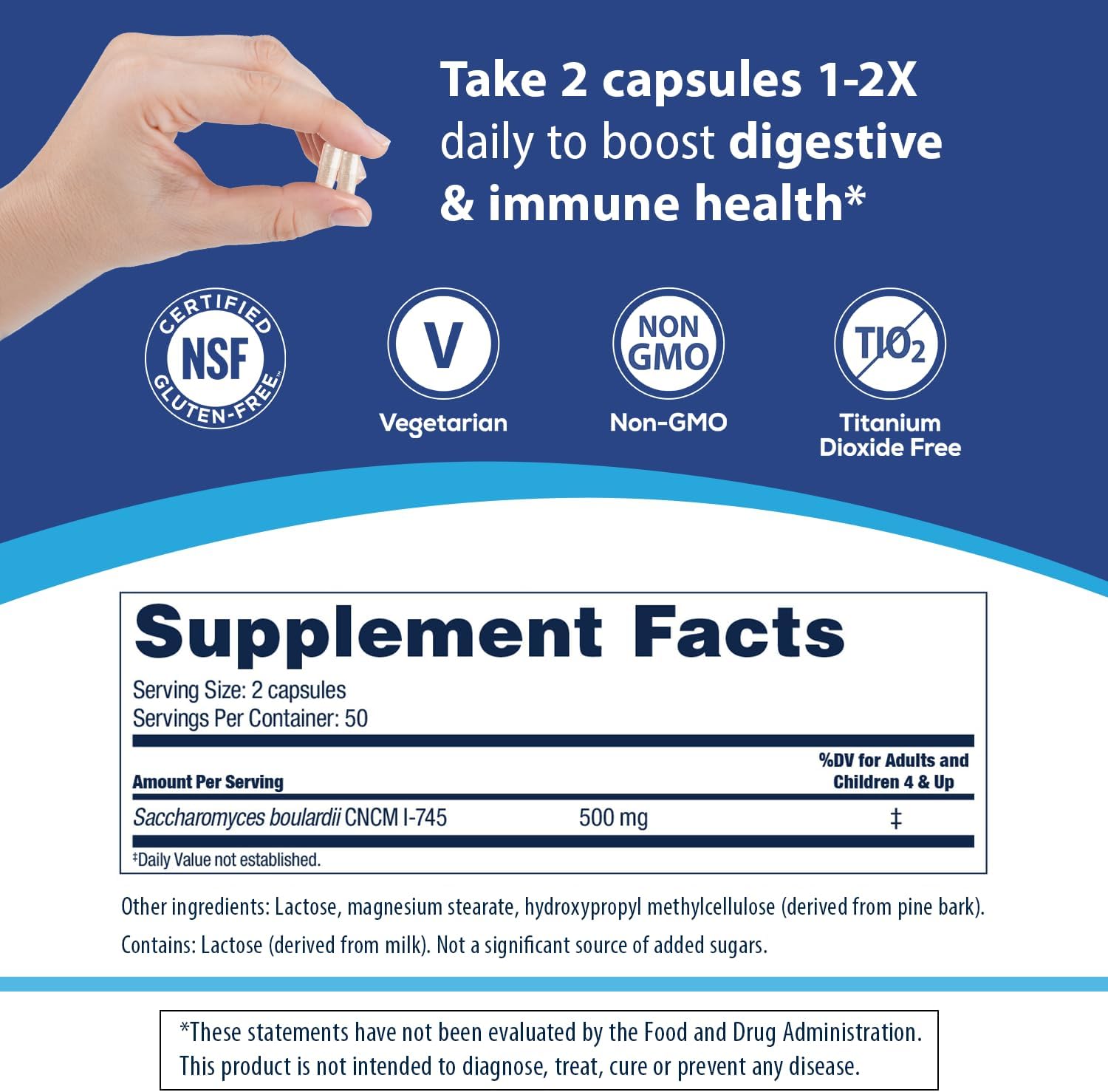 SACCHAROMYCES BOULARDI PROBIOTICOS 500 MG 100 CAPSULAS SIN GMO VEGANO FLORASTOR