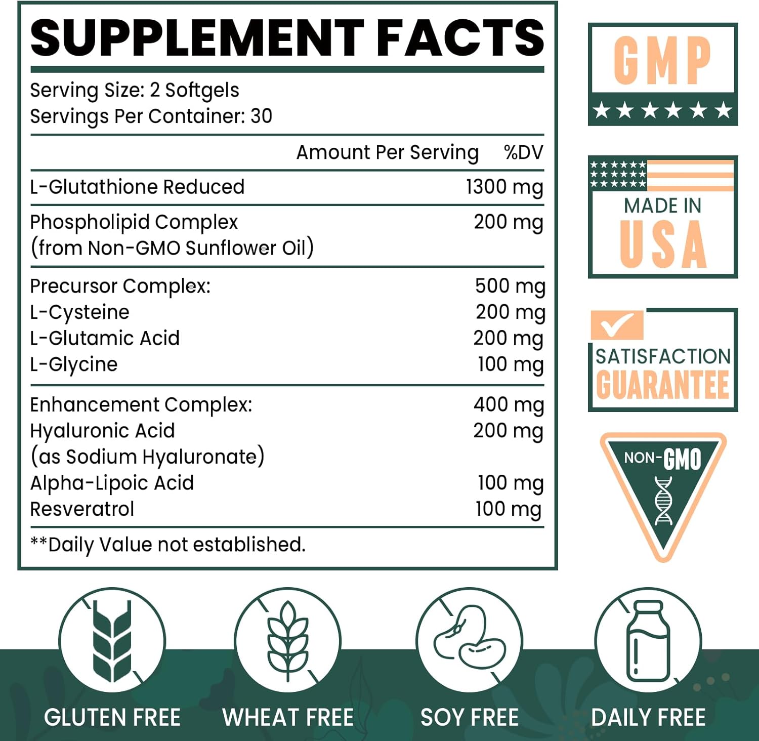 GLUTATION LIPOSOMAL COMPLEX 2400 MG 60 CÁPSULAS BLANDAS NO GMO GLUTIONE MAX