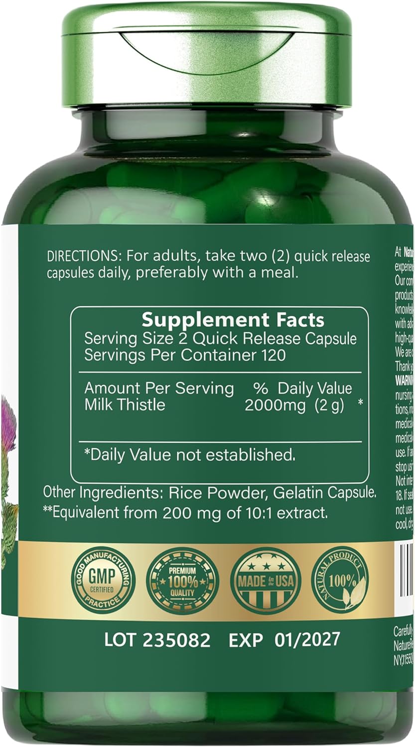 CARDO MARIANO 2000 MG 240 CÁPSULAS NO GMO NATURE REWARD MILK THISTLE
