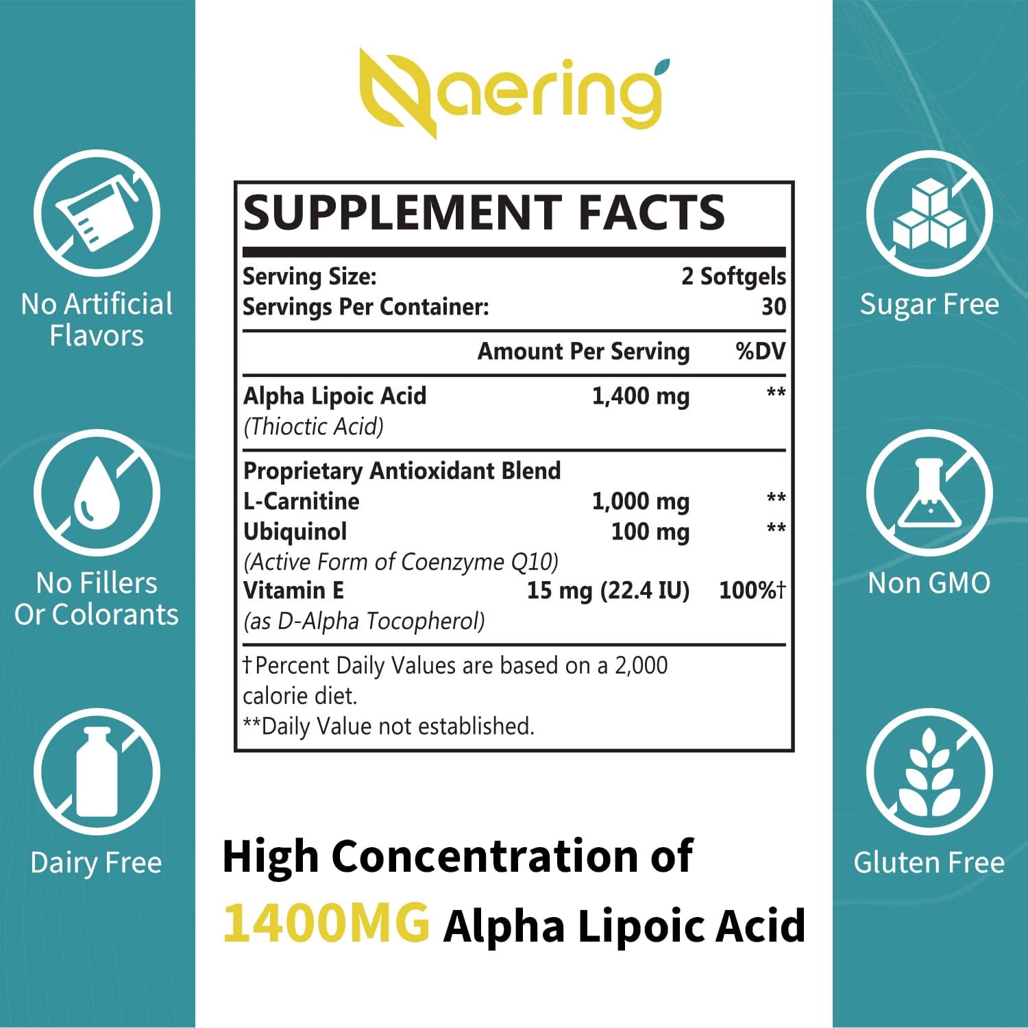ACIDO ALFA LIPOICO LIPOSOMAL 1400 MG CON L CARTININE 1000 MG Y UBIQUINOL 100 MG 60 CAPSULAS BLANDAS SIN GMO NAERING