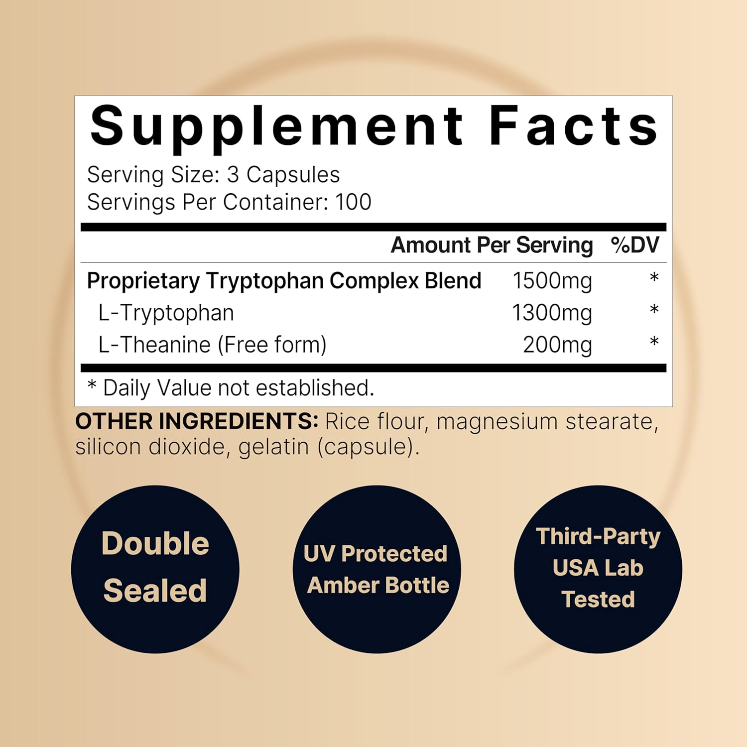 TRIPTOFANO NATUREBELL 1,500 MG CON L TEANINA 200 mg 300 CAPSULAS SIN GMO