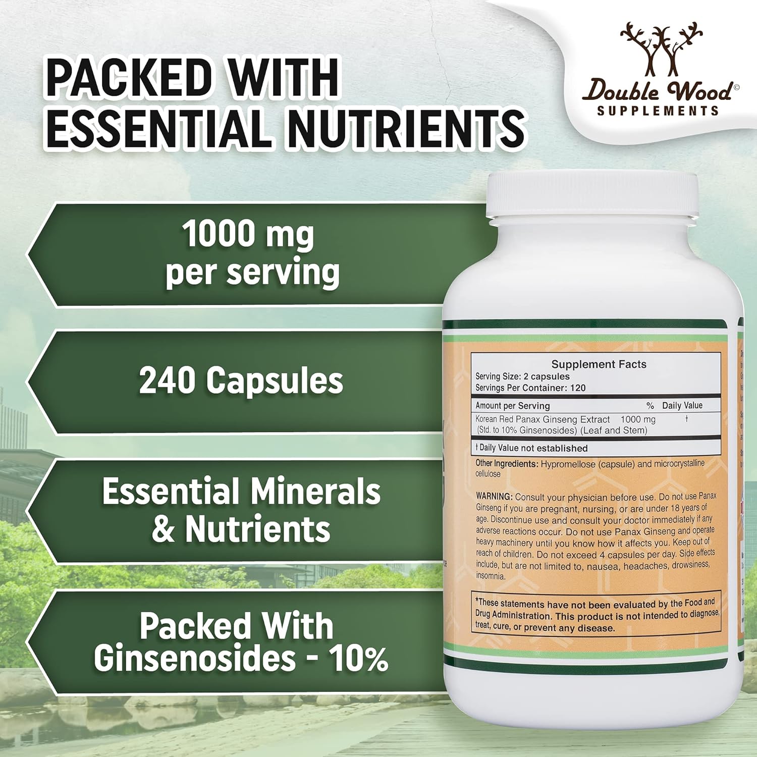 GINSENG COREANO DOUBLE WOOD SUPPLEMENTS 1000 MG 240 CAPSULAS