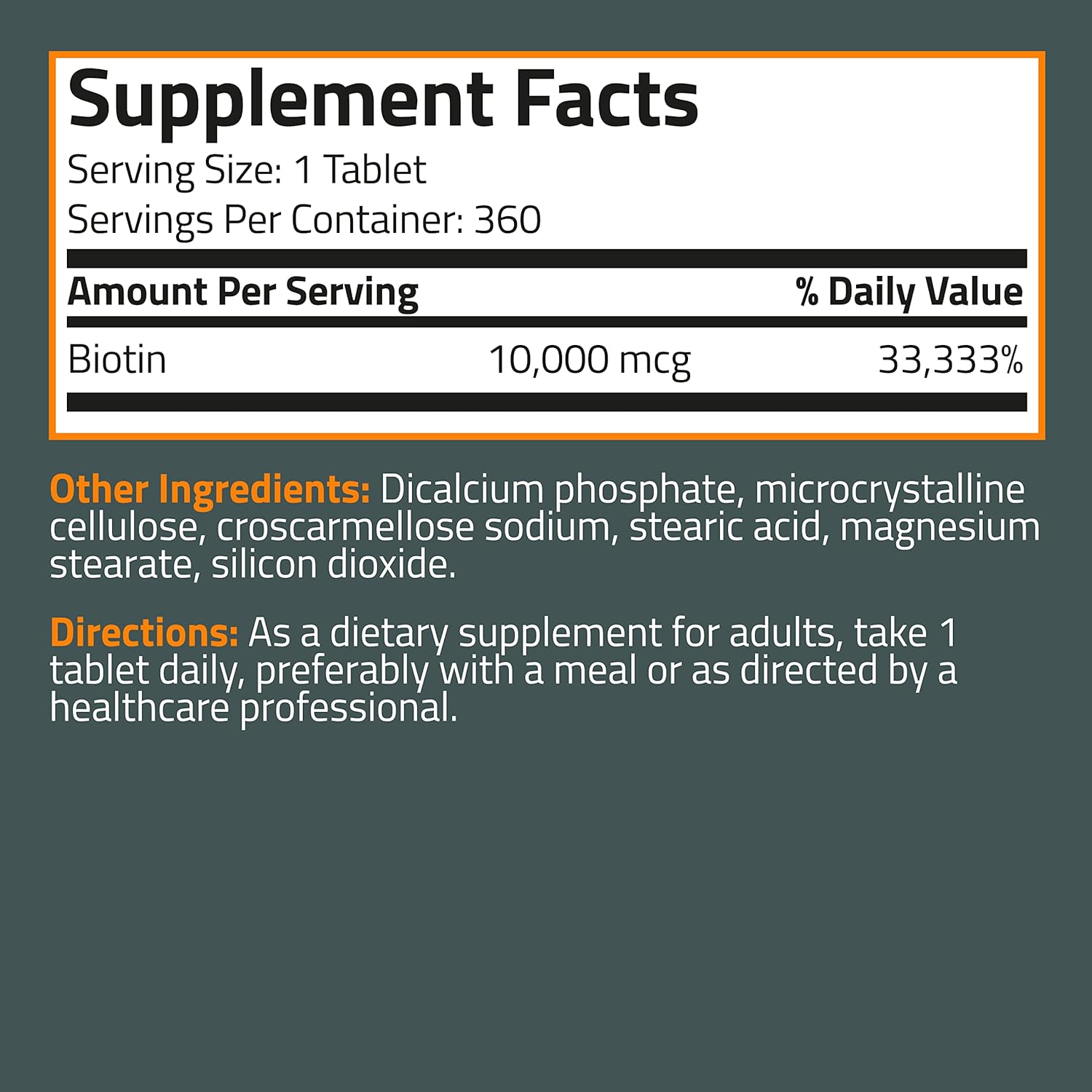 BIOTINA 10000 MCG 360 TABLETAS SIN GMO BRONSON