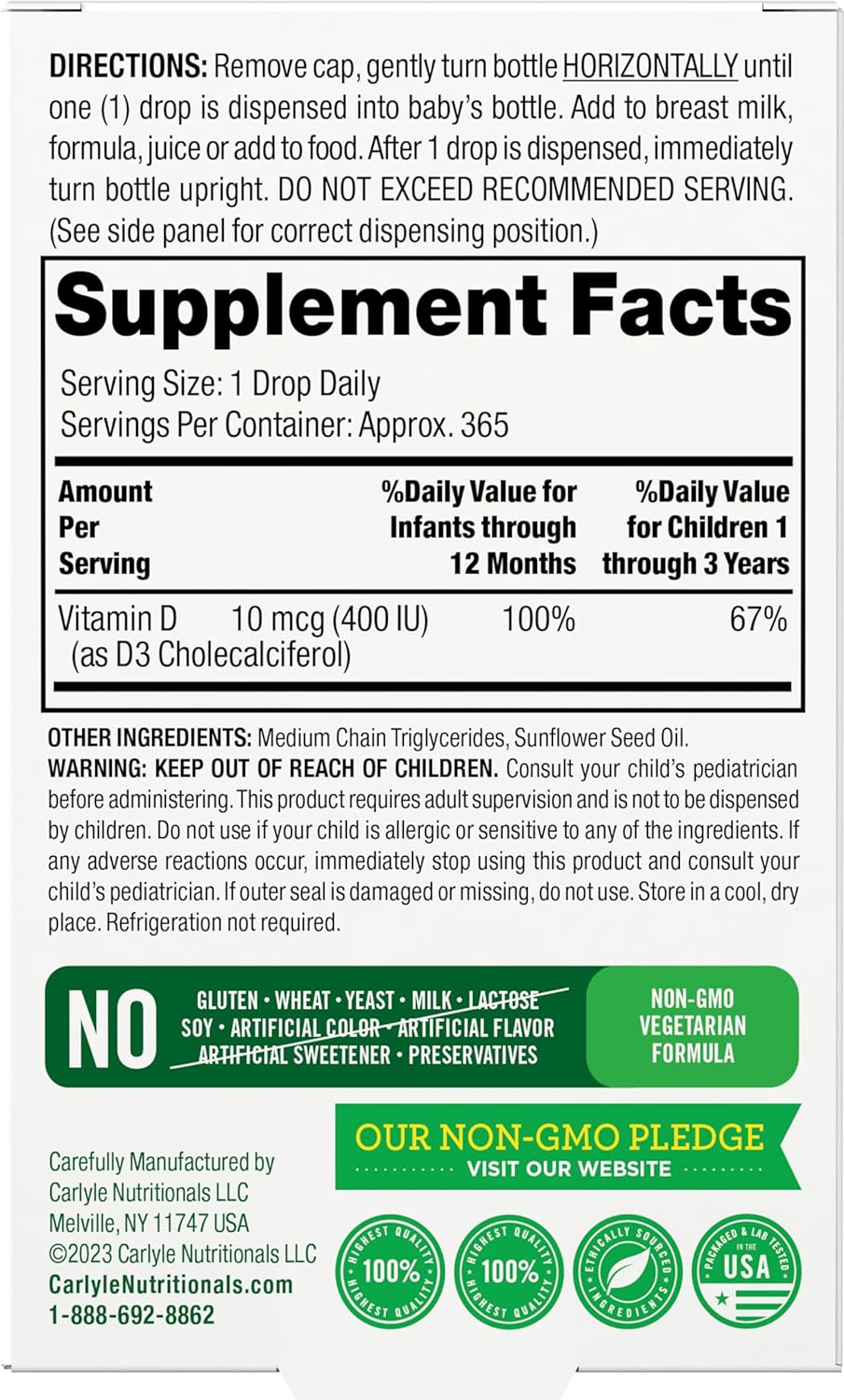 VITAMINA D3 (COLECALCIFEROL) PARA BEBÉS CARLYLE 400 IU 9.2 ML