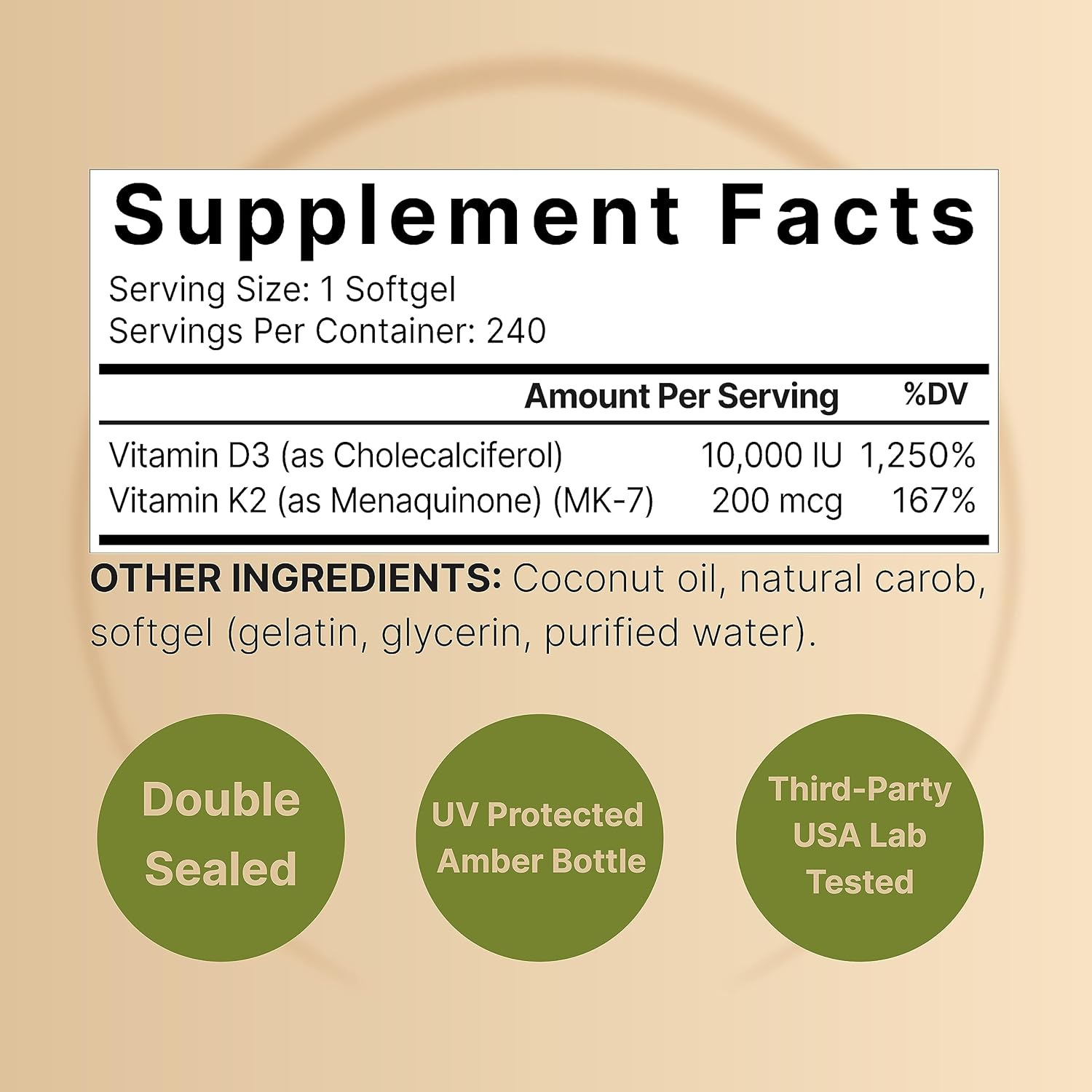 VITAMINA D3 K2 NATUREBELL 10000 IU 200MCG 240 CAPSULAS BLANDAS