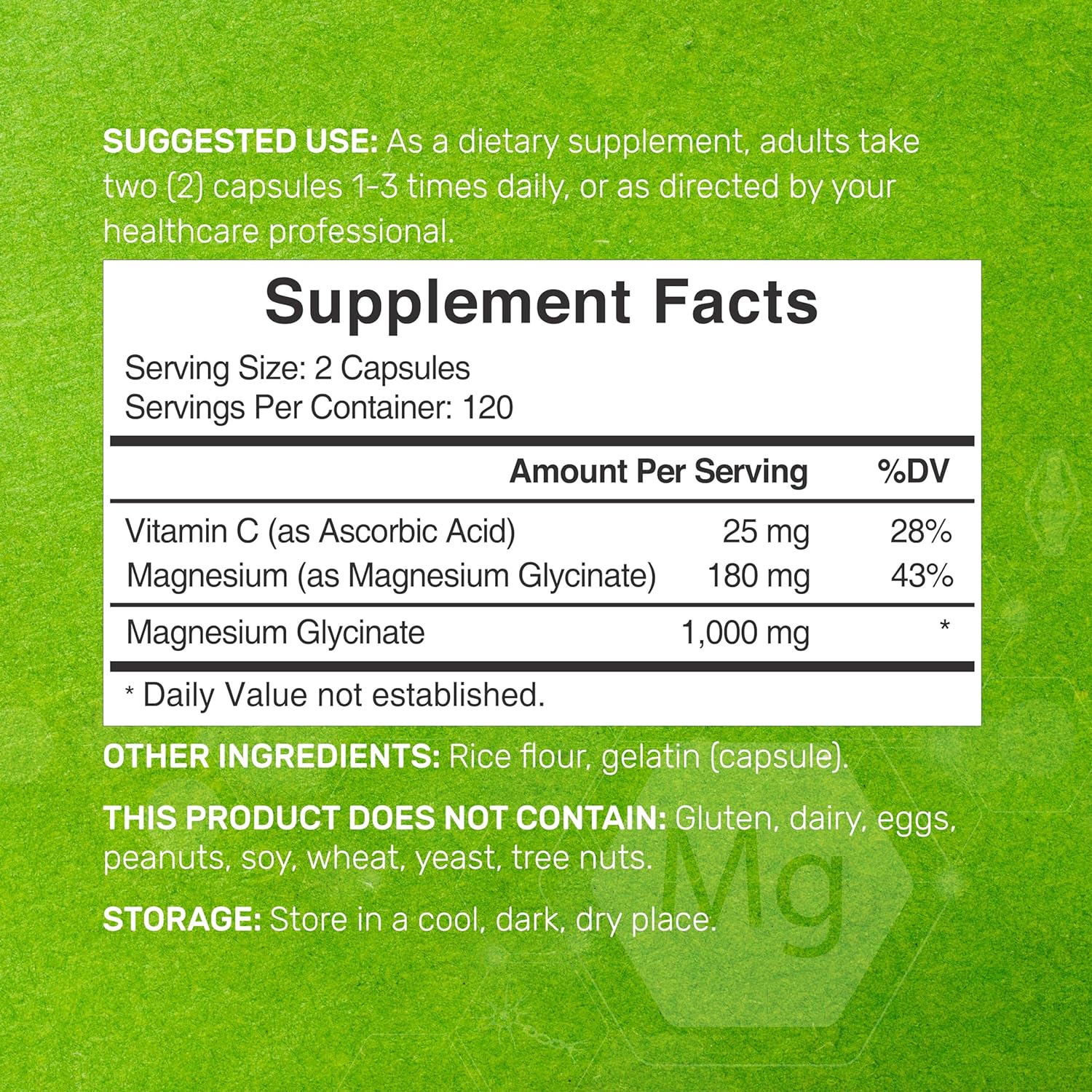 GLICINATO DE MAGNESIO 1000 MG CON VITAMINA C 240 CAPSULAS SIN GMO DEAL SUPPLEMENTS