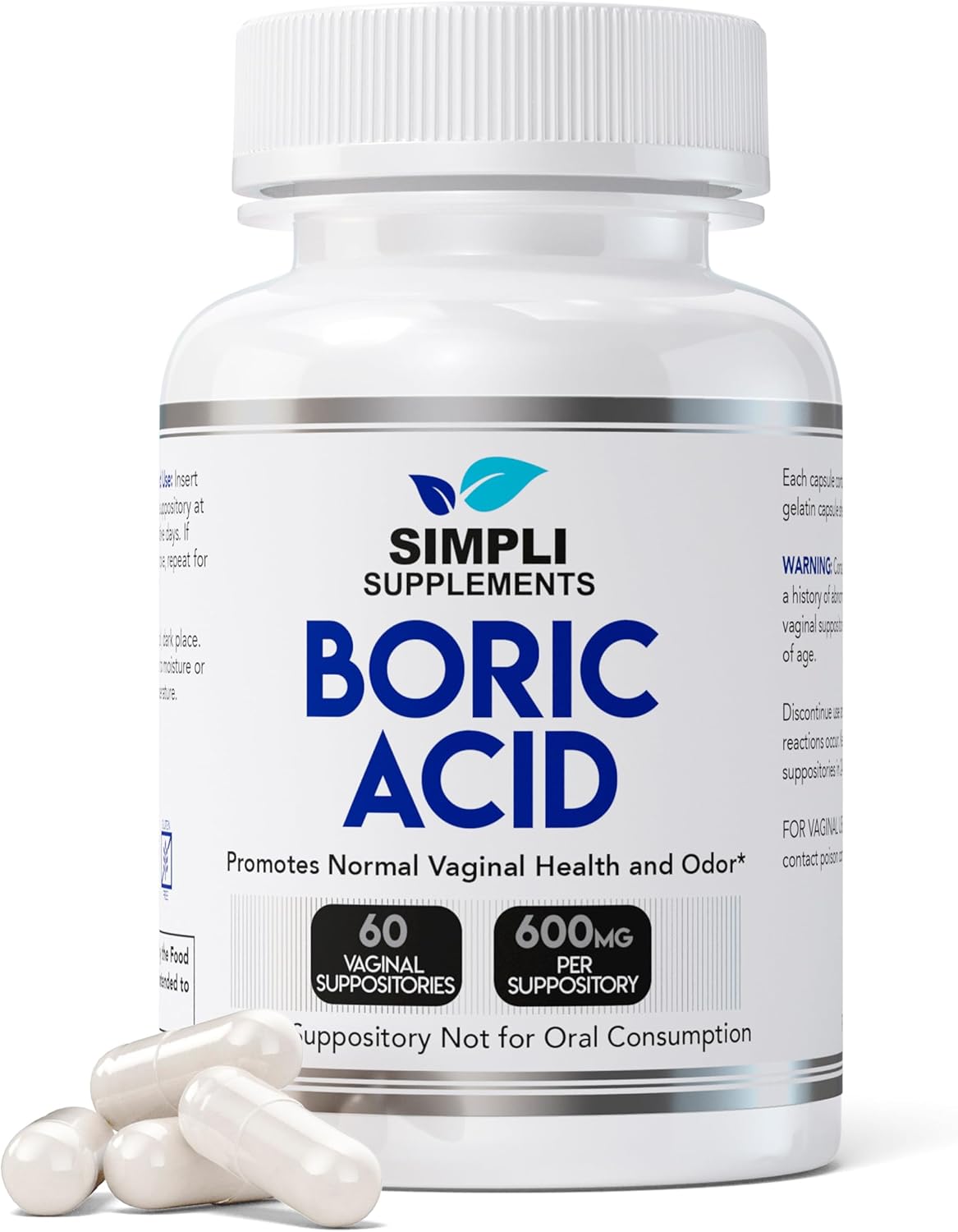 ÁCIDO BORICO SUPOSITORIOS 600 MG 60 CÁPSULAS SIMPLI SUPPLEMENTS