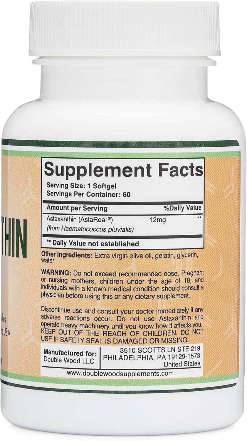 ASTAXANTINA 12MG DOUBLE WOOD 60 CÁPSULAS BLANDAS NO GMO