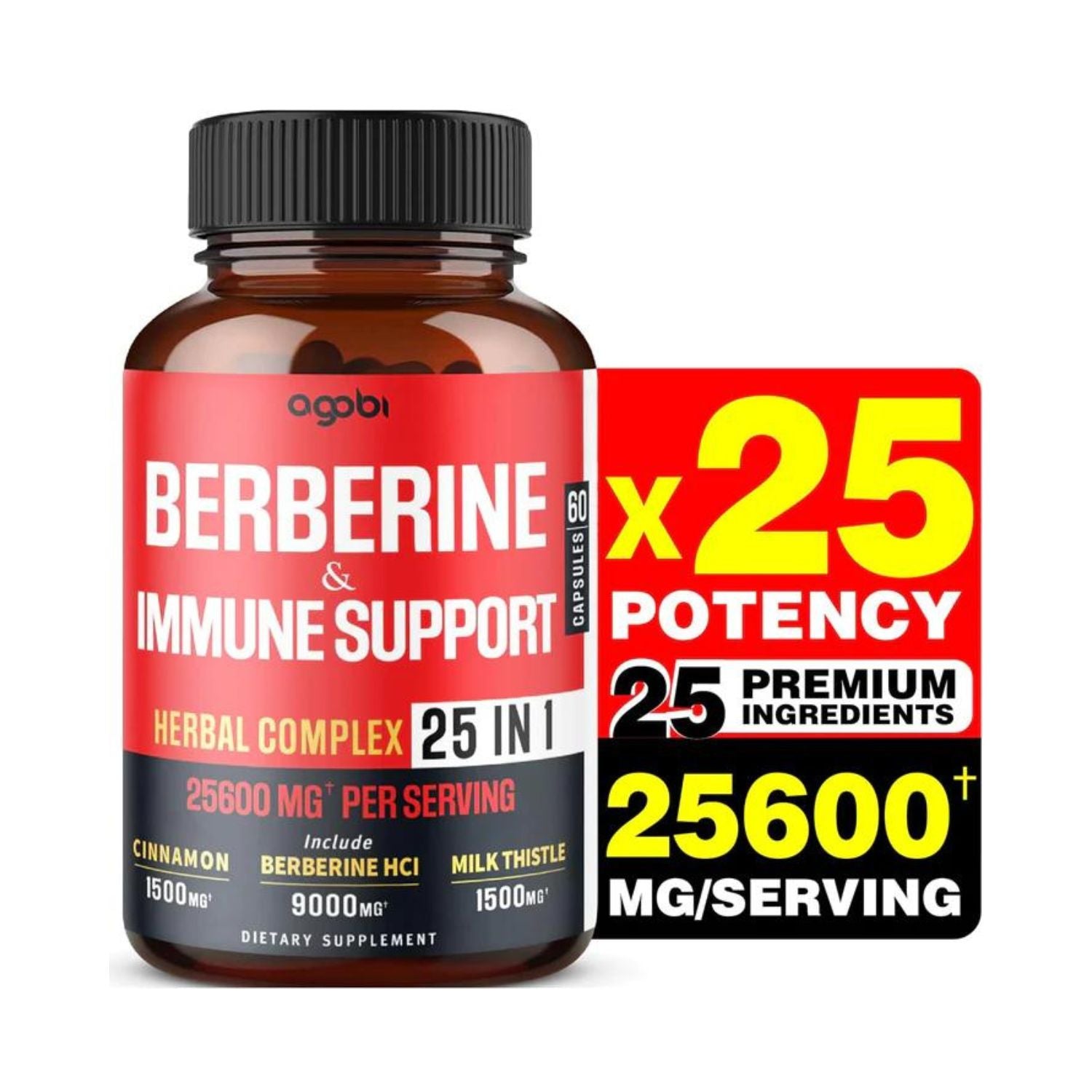 COMPLEJO DE BERBERINA 25 EN 1 CON MILK THISTLE 1500 MG Y CANELA DE CEILAN 1500 MG 60 CAPSULAS SIN GMO AGOBI