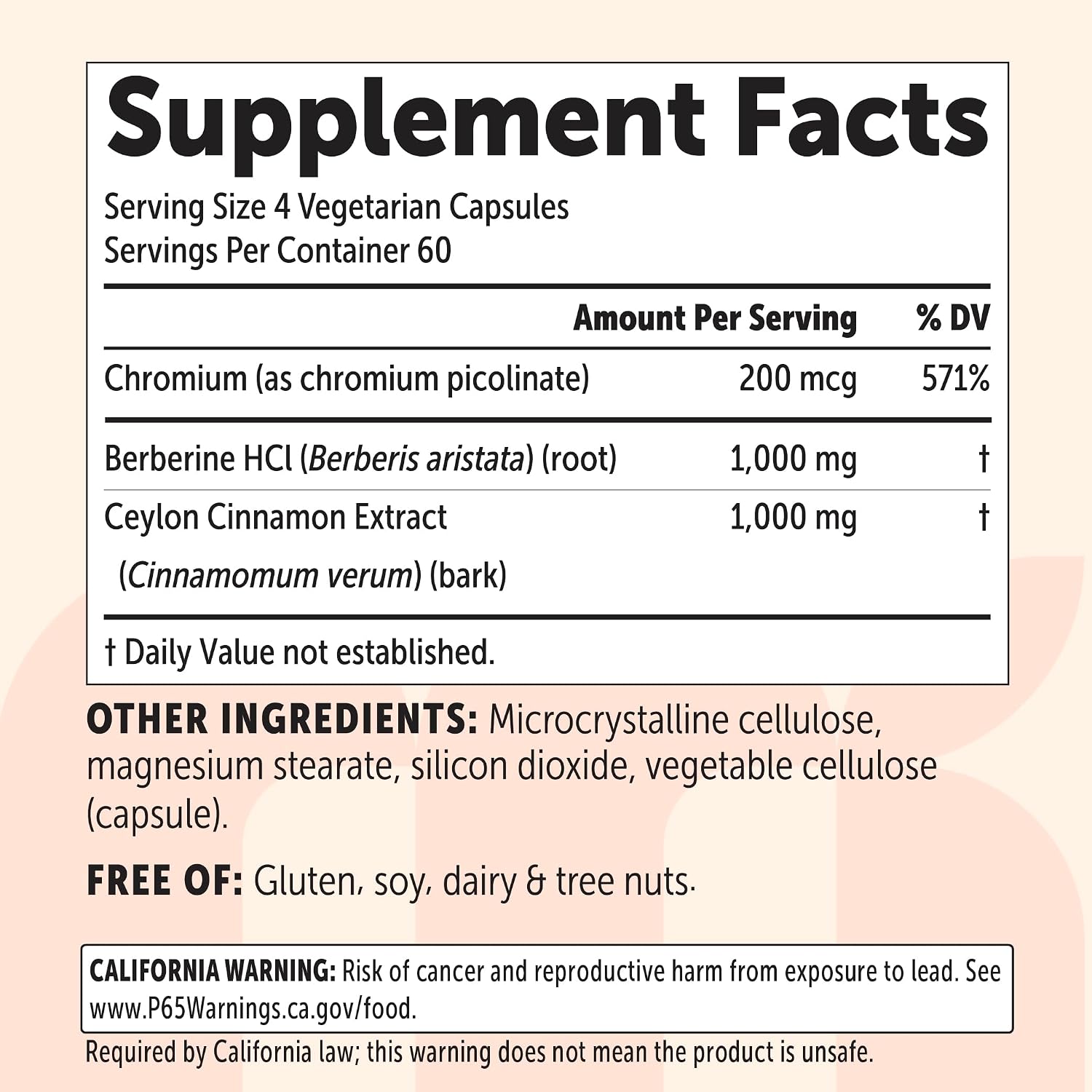 BERBERINA CON CANELA DE CEYLAN Y CROMO 2,000 MG MICROINGREDIENTS 240 CAPSULAS VEGETALES NO GMO
