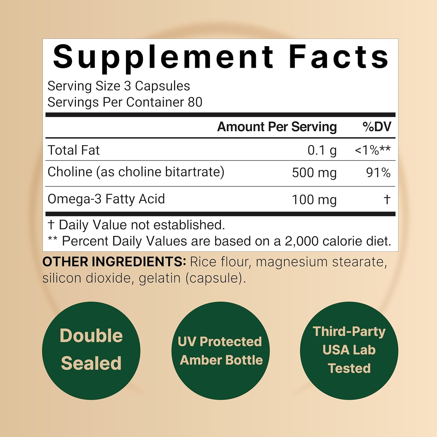 COLINA 500 MG + OMEGA 3 100 MG NATUREBELL 240 CÁPSULAS BLANDAS CHOLINE NO GMO