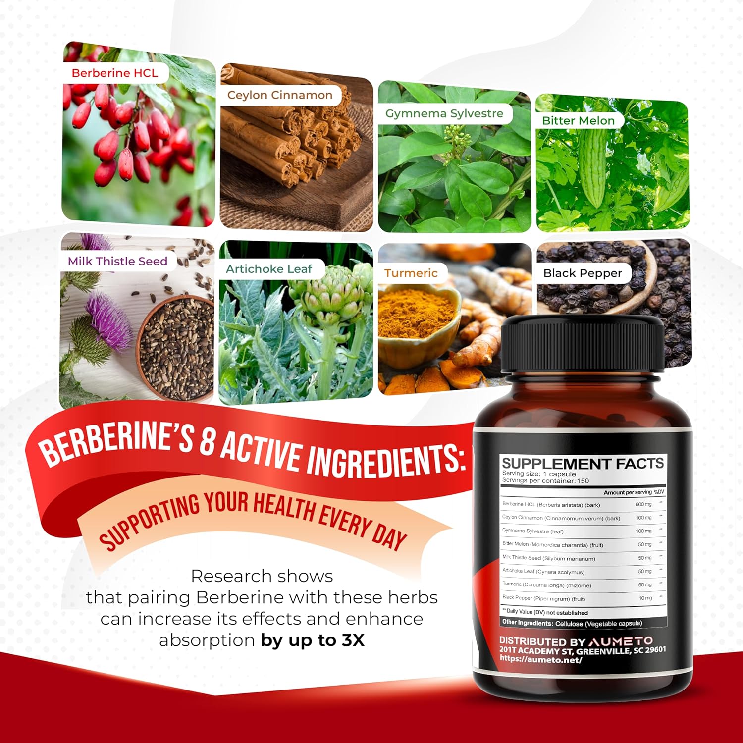 COMPLEJO DE BERBERINA 13,100 MG AUMETO 150 CAPSULAS NO GMO