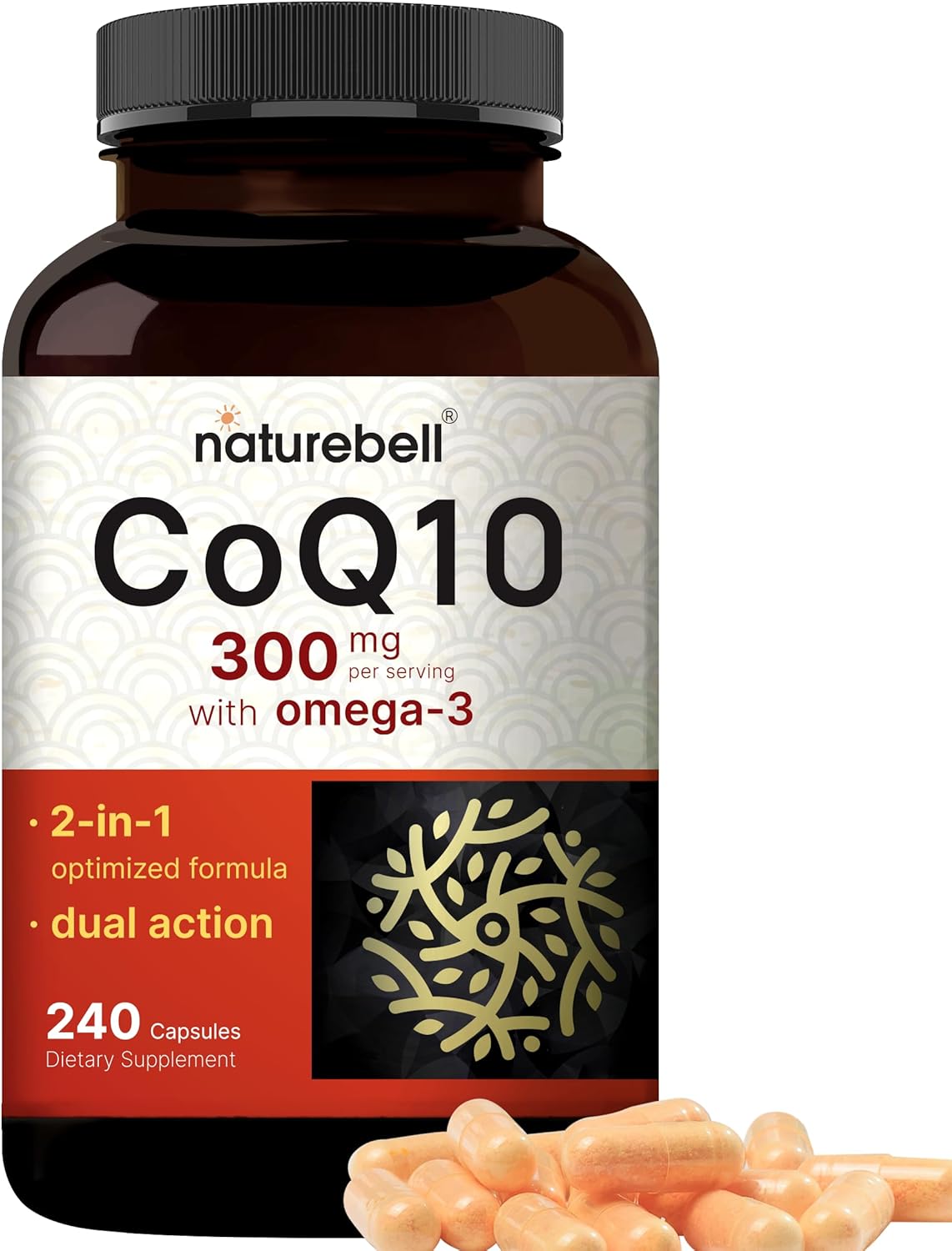 COENZIMA Q10 300 MG UBIQUINONA COQ10 CON OMEGA 3 100 MG NATUREBELL 240 CAPSULAS SIN GMO