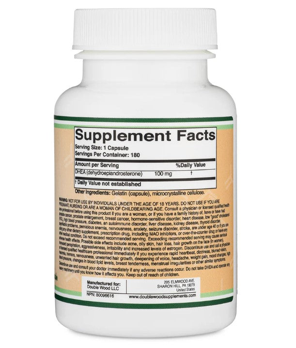 DHEA DOUBLE WOOD 100 MG 180 CÁPSULAS NO GMO