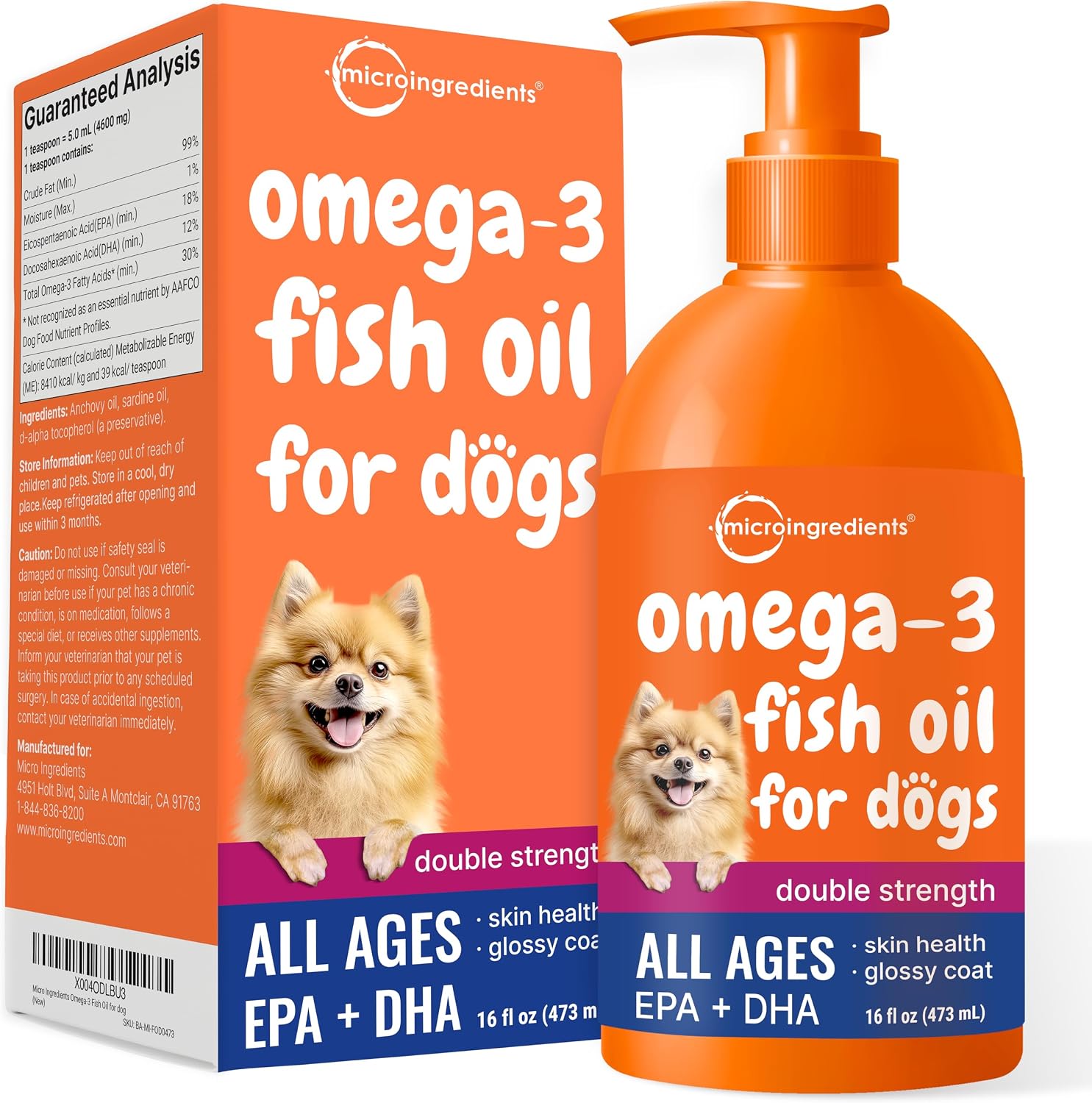 FISH OIL OMEGA 3 PARA PERROS Y GATOS MICROINGREDIENTS 473 ML NO GMO