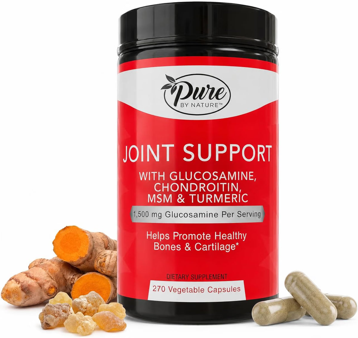 GLUCOSAMINA 1500 MG CON CONDROITINA 200 MG MSM 270 CAPSULAS VEGETALES PURE BY NATURE GLUCOSAMINE
