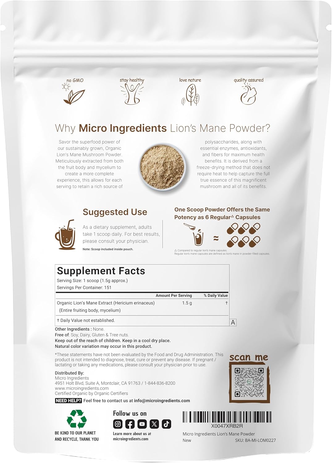 HONGO MELENA DE LEON 227 GR LIONS MANE MICROINGREDIENTS