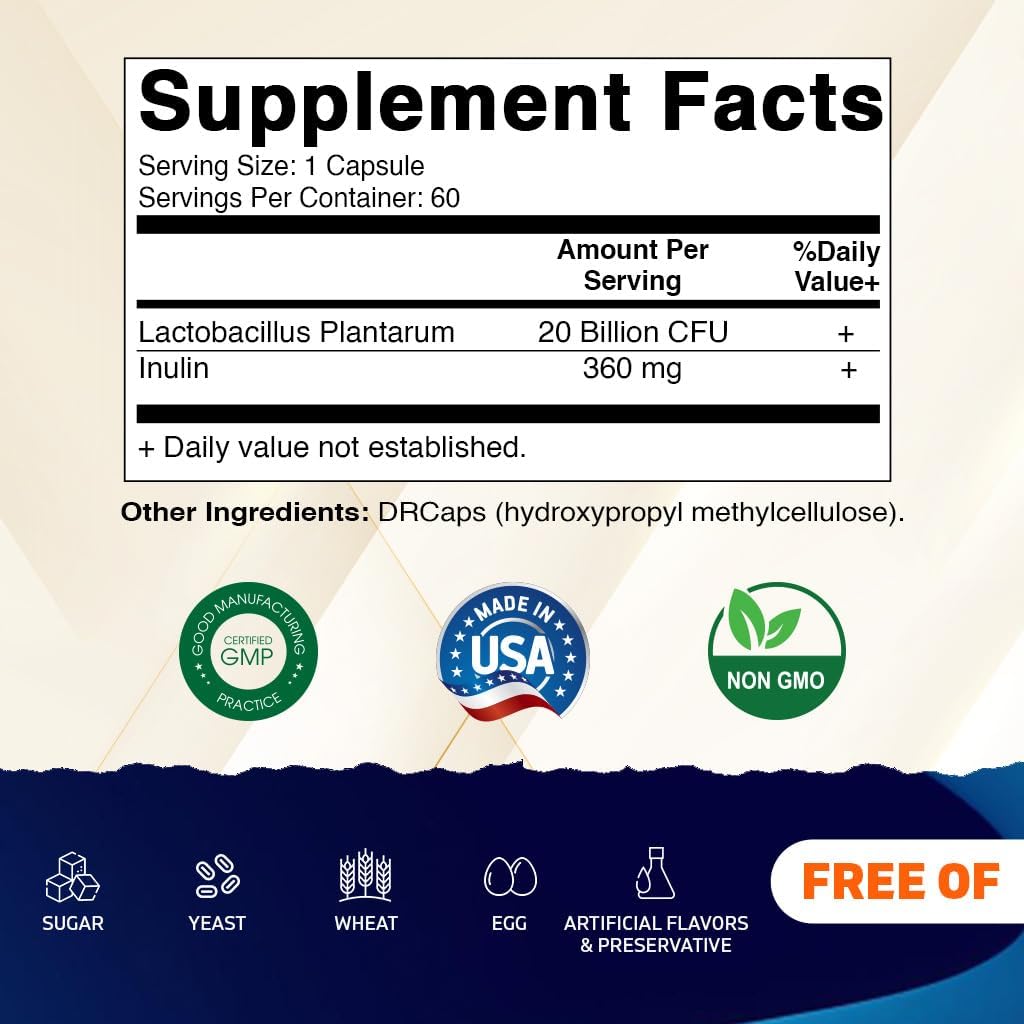 LACTOBACILO PLANTARUM 20 BILLONES CFU 60 CAPSULAS NO GMO VITAMATIC LACTOBACILLUS PLANTARUM