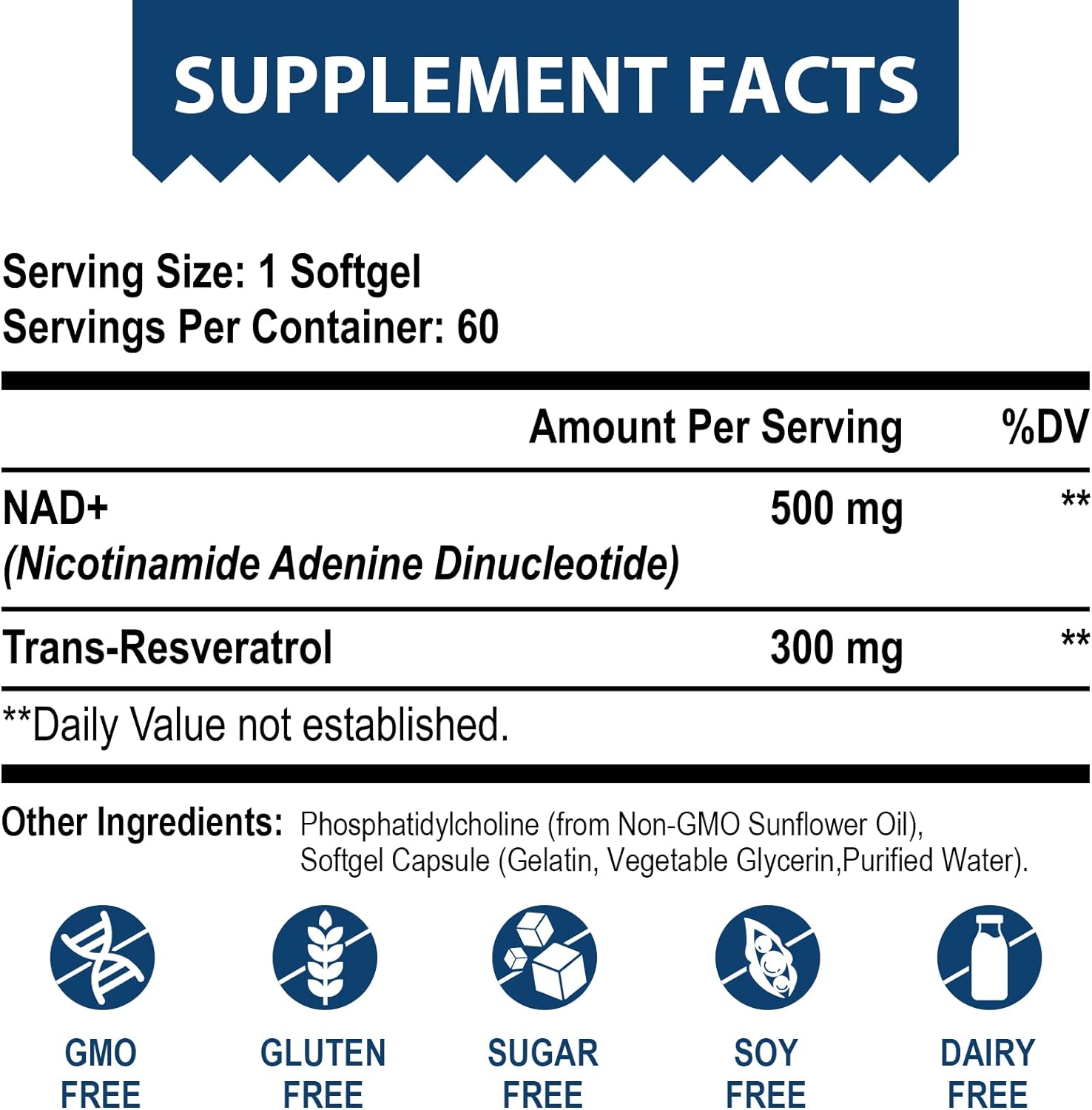 NAD+ LIPOSOMAL CON TRANS RESVERATROL 800 MG 60 CÁPSULAS BLANDAS NO GMO LEPOZNAN