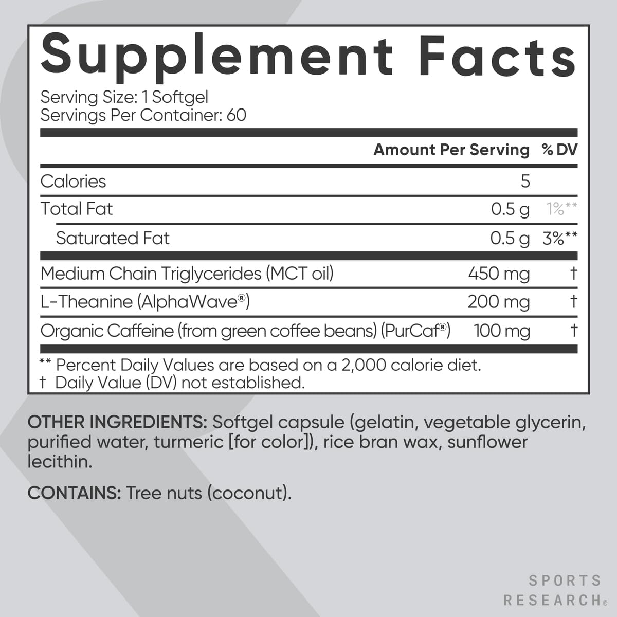 L TEANINA CON CAFEINA 750 MG 60 CAPSULAS BLANDAS SPORTS RESEARCH