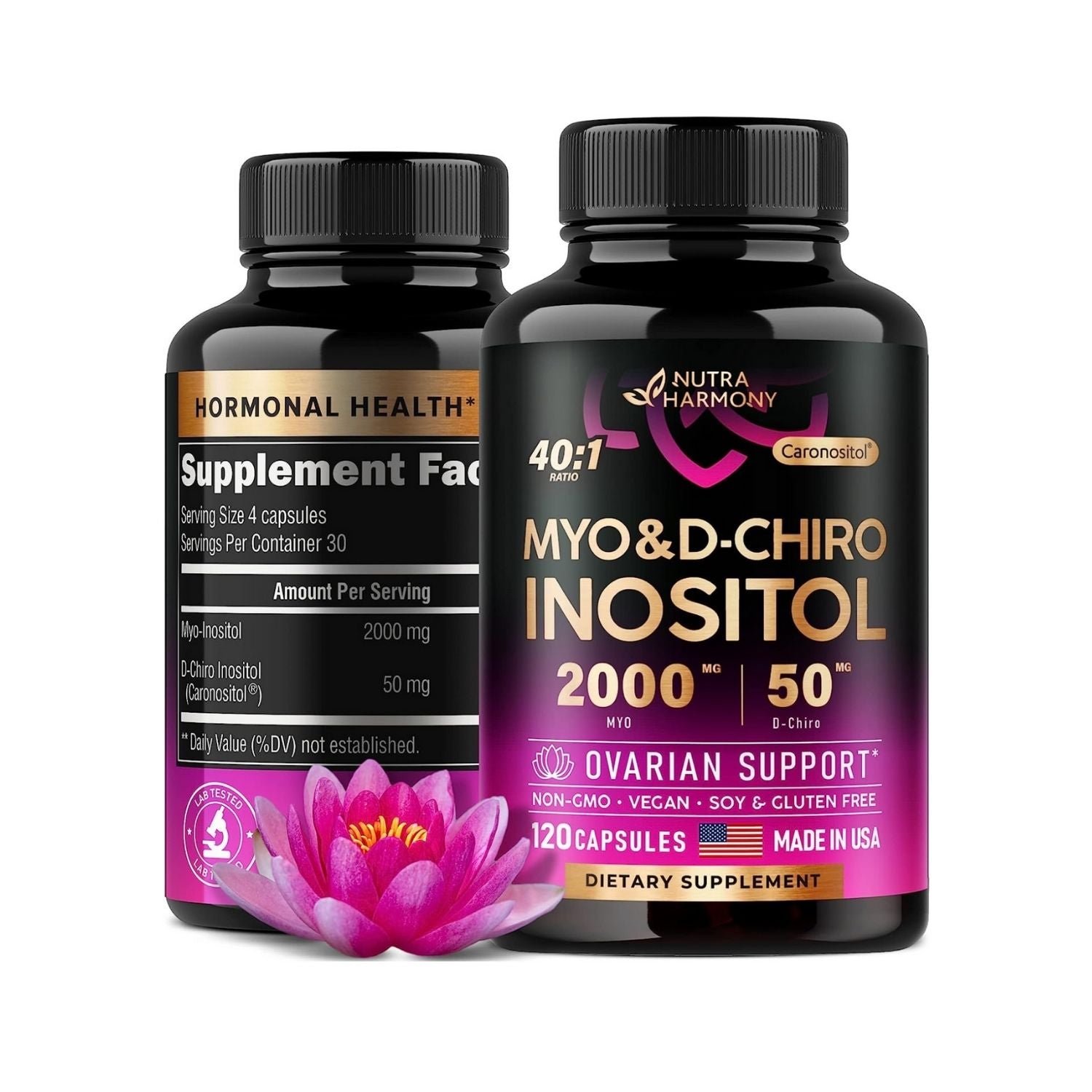 MYO DCHIRO INOSITOL 2050 MG 120 CAPSULAS SIN GMO VEGANO NUTRA HARMONY