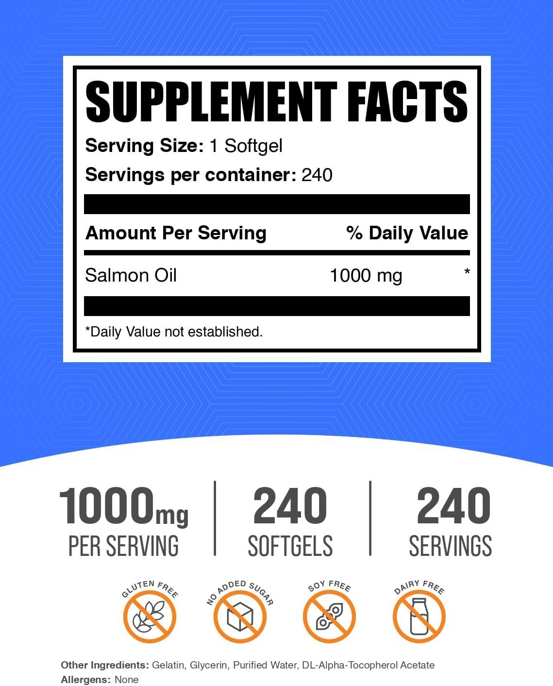 OMEGA 3 ACEITE DE SALMON 1,000 MG BULK SUPLEMENTS 240 CÁPSULAS BLANDAS