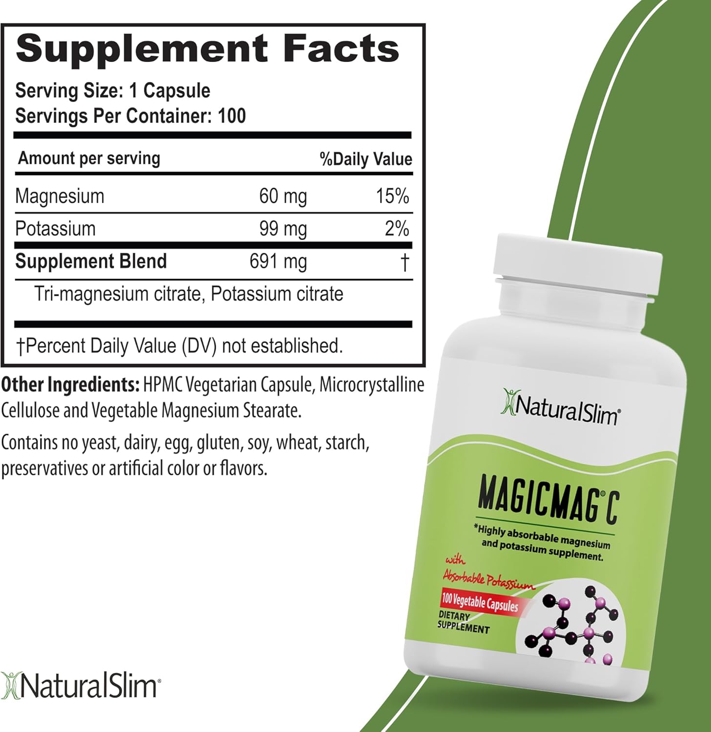 POTASIO CON MAGNESIO 730 MG 100 CÁPSULAS NATURAL SLIM VEGANO