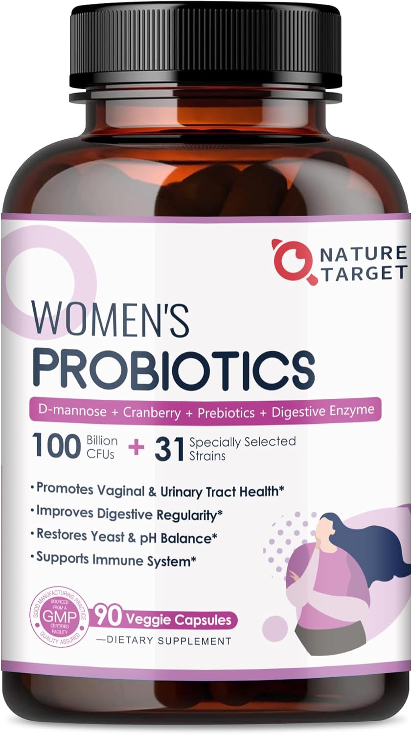 PROBIOTICOS CON ENZIMAS DIGESTIVAS Y COMPLEJO URINARIO PARA MUJERES 31 CEPAS 100 BILLONES CFU 90 CAPSULAS VEGETALES SIN GMO NATURE TARGET