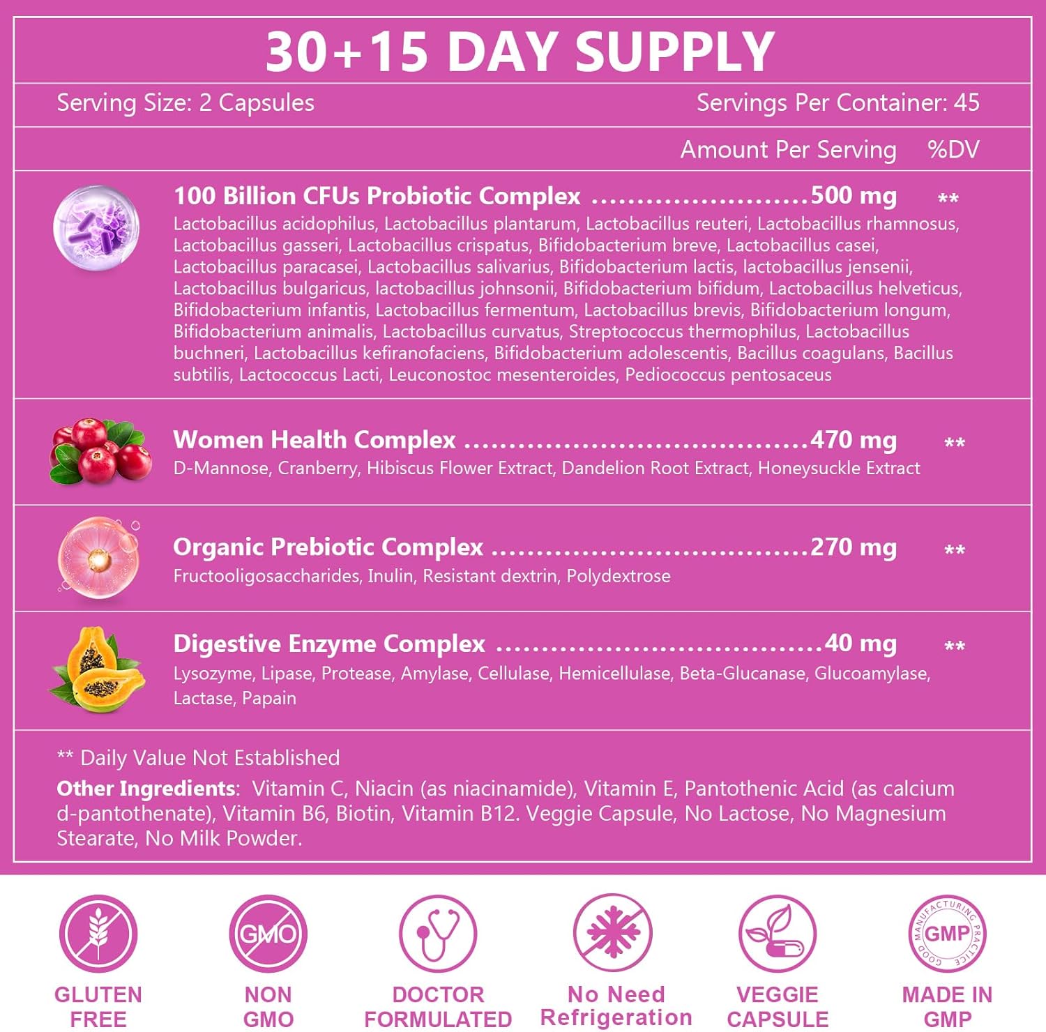 PROBIOTICOS CON ENZIMAS DIGESTIVAS Y COMPLEJO URINARIO PARA MUJERES 31 CEPAS 100 BILLONES CFU 90 CAPSULAS VEGETALES SIN GMO NATURE TARGET