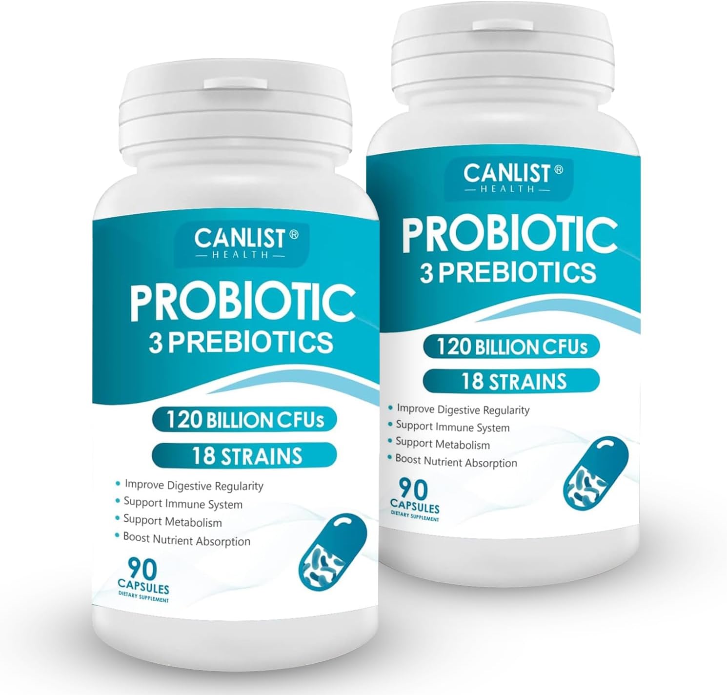 PROBIOTICOS Y PREBIOTICOS 180 BILLONES CFU 18 CEPAS 90 CAPSULAS CANLIST