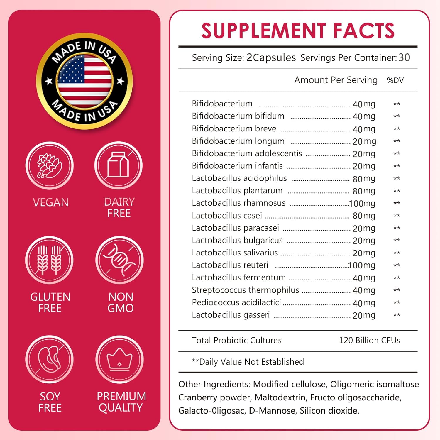 PROBIOTICOS Y PREBIOTICOS PARA MUJERES 120 BILLONES CFU 18 CEPAS 60 CAPSULAS NO GMO VEGANO CANLIST