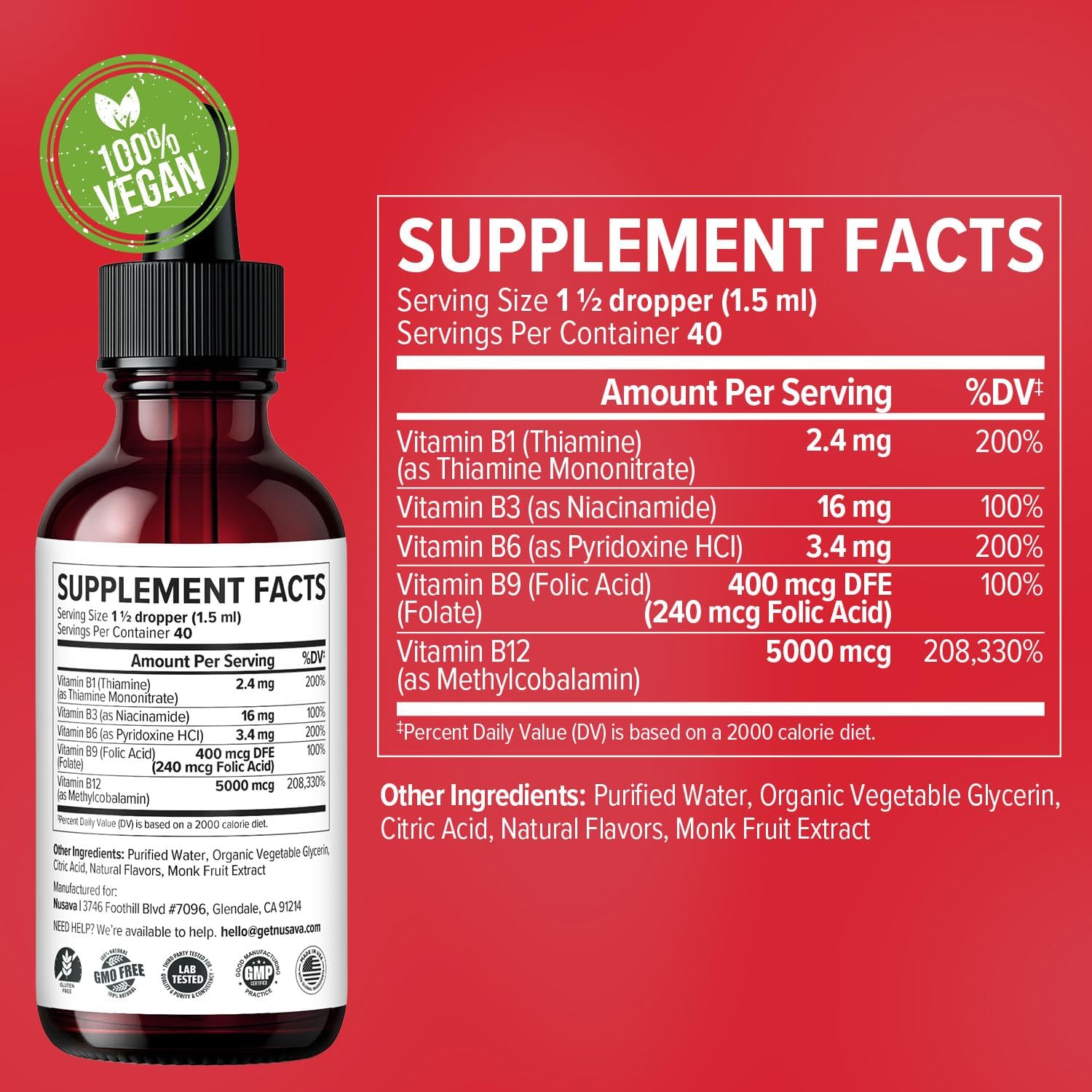 VITAMINA B12 5,000 MCG B6 3,400 MCG B1 2,400 MCG 60 ML SIN GMO NUSAVA