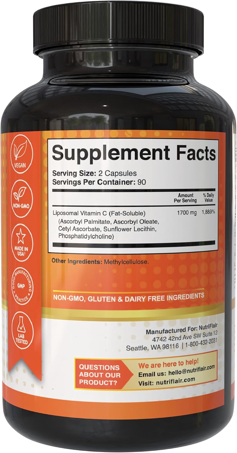 VITAMINA C LIPOSOMAL 1,700 MG 180 CAPSULAS VEGETALES SIN GMO NUTRIFLAIR